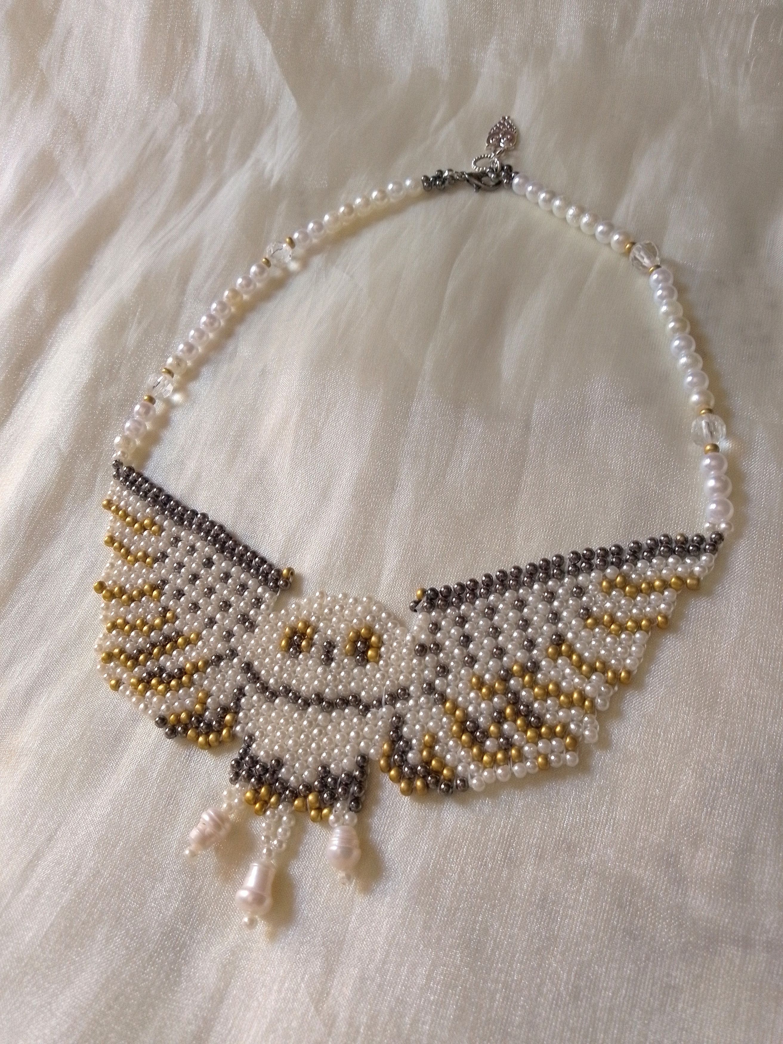 Handmade Choker Necklace Owl shaped with Freshwater pearls Size ONE SIZE - 1 Thumbnail
