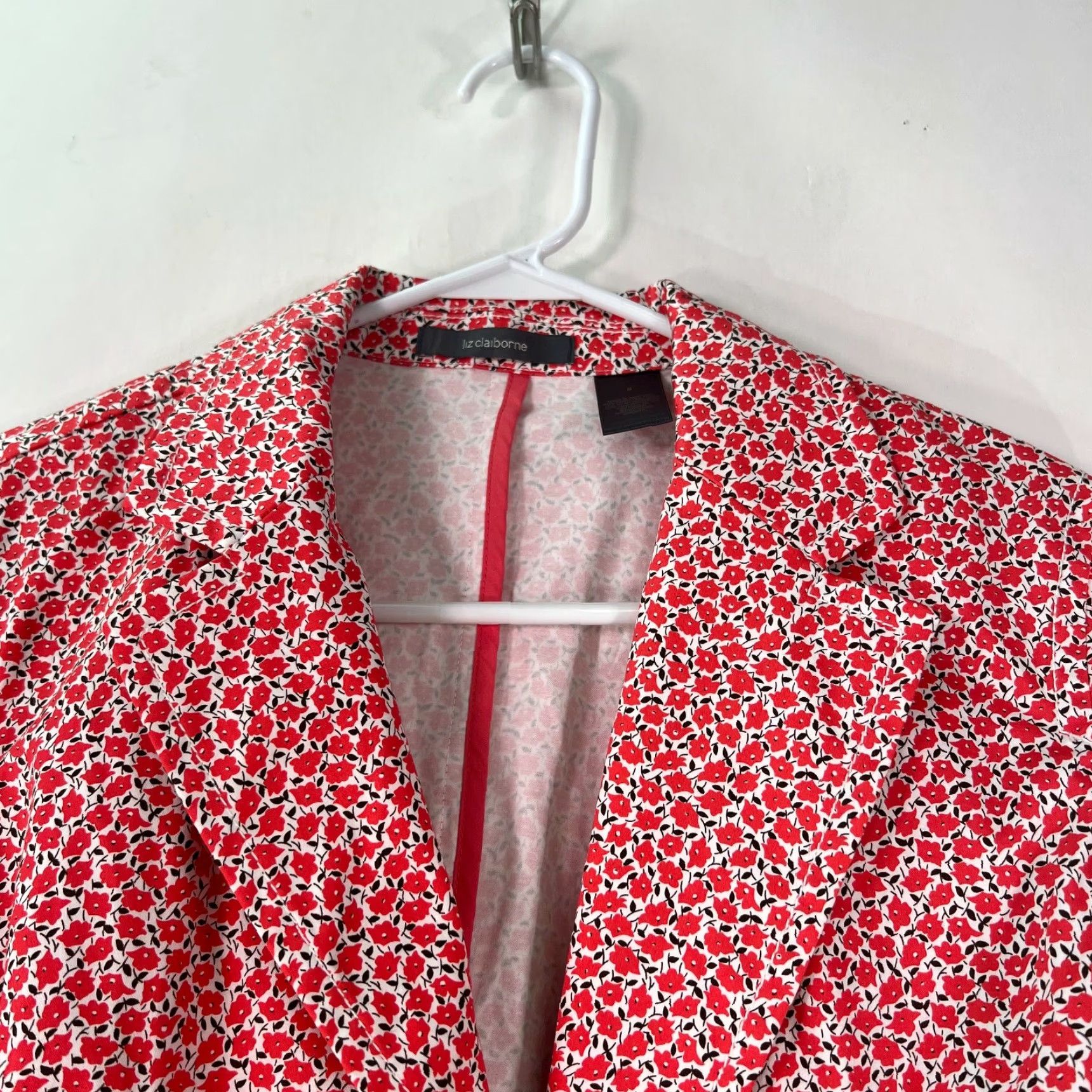 Liz Claiborne VINTAGE Liz Claiborne Women's Blazer Jacket - Red Floral Print 8, 3/4 Sleeve, Casual Formal Size M / US 6-8 / IT 42-44 - 3 Thumbnail