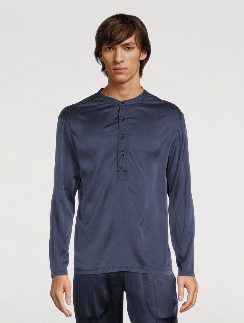 Tom Ford LONG SLEEVED PIJAMA TOP WITH BUTTONS midnight blue Size US XL / EU 56 / 4 - 2 Thumbnail