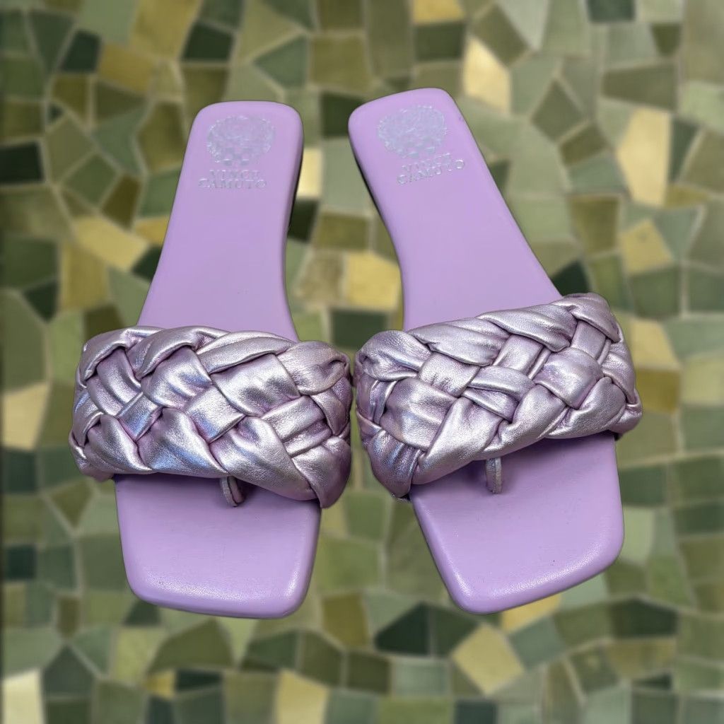 Vince Camuto Vince Camuto Antonni Metallic Purple Leather Braided Slide Sandals Womens 9.5 Purple Leather Sandals Flat Spring Summer Shoes Size US 10 / IT 40 - 1 Thumbnail