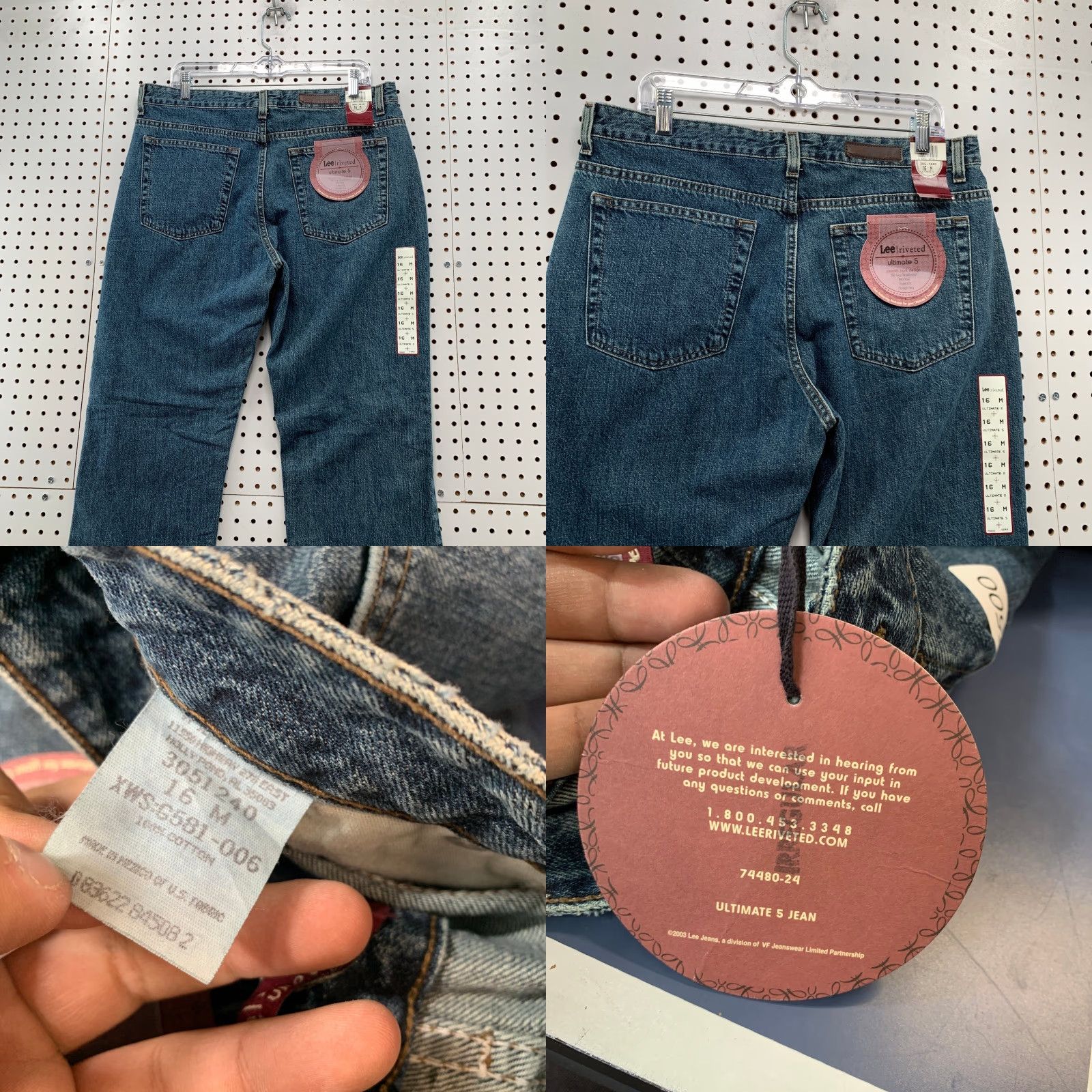 Lee Lee Riveted Jeans Womens Size 16 Mid Rise Straight Leg 5 Pocket Denim 36x32 Blue 100% Cotton Jeans 90s Theme - Womens Size 38" / US 16 / IT 52 - 8 Thumbnail