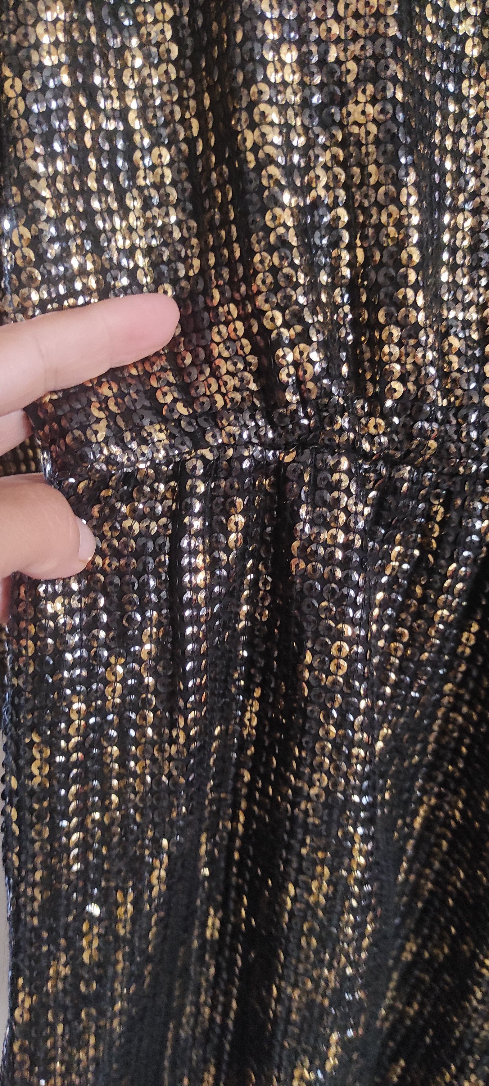 Zara ZARA Jumpsuit Gold Sequin Black Metallic Long Sleeve Romper Size 26" / US 2 / IT 38 - 14 Thumbnail