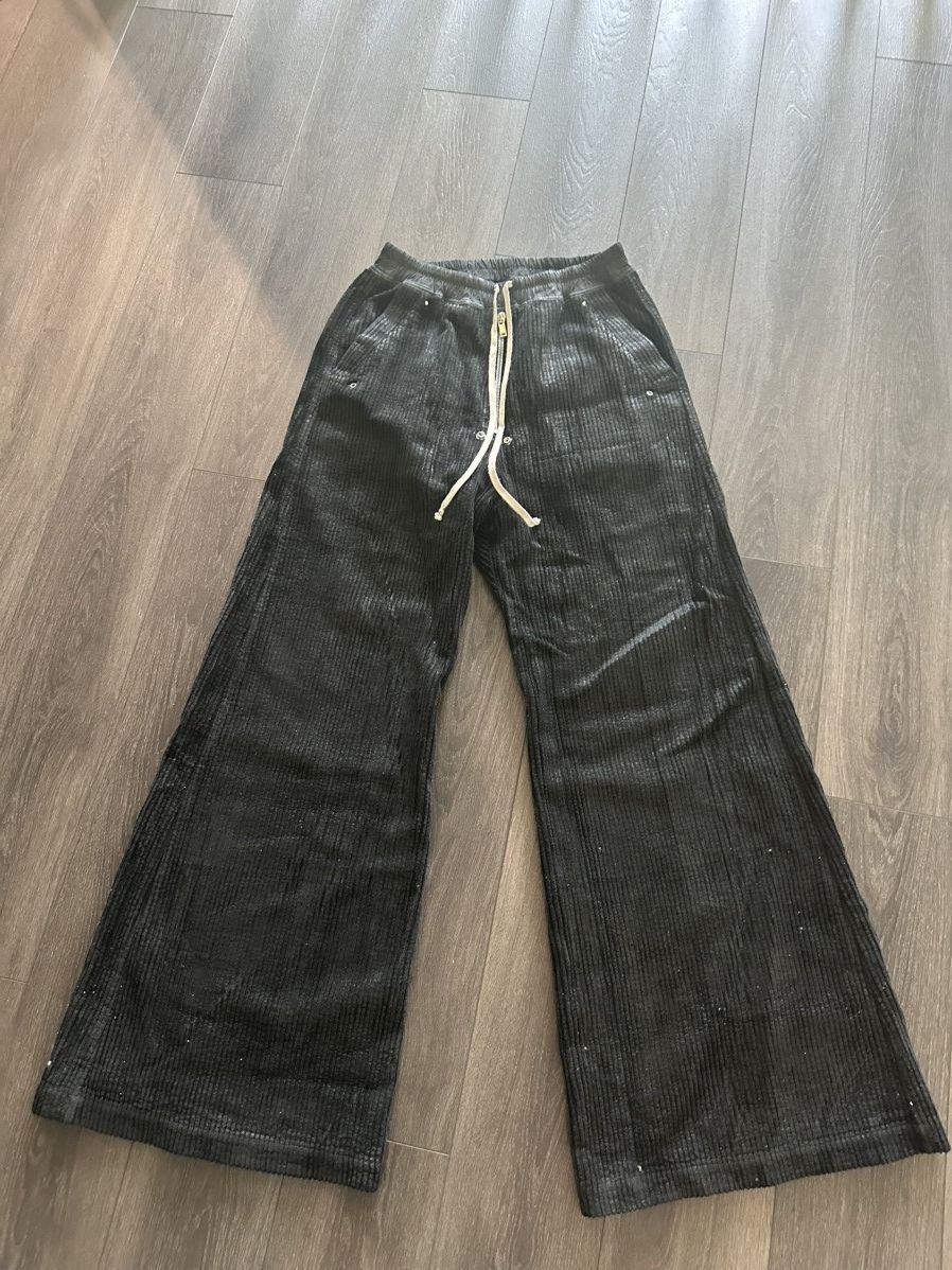 Rick Owens Rick Owens Black Corduroy Wide- Leg Drawstring Pants Detail Size US 32 / EU 48 - 1 Thumbnail