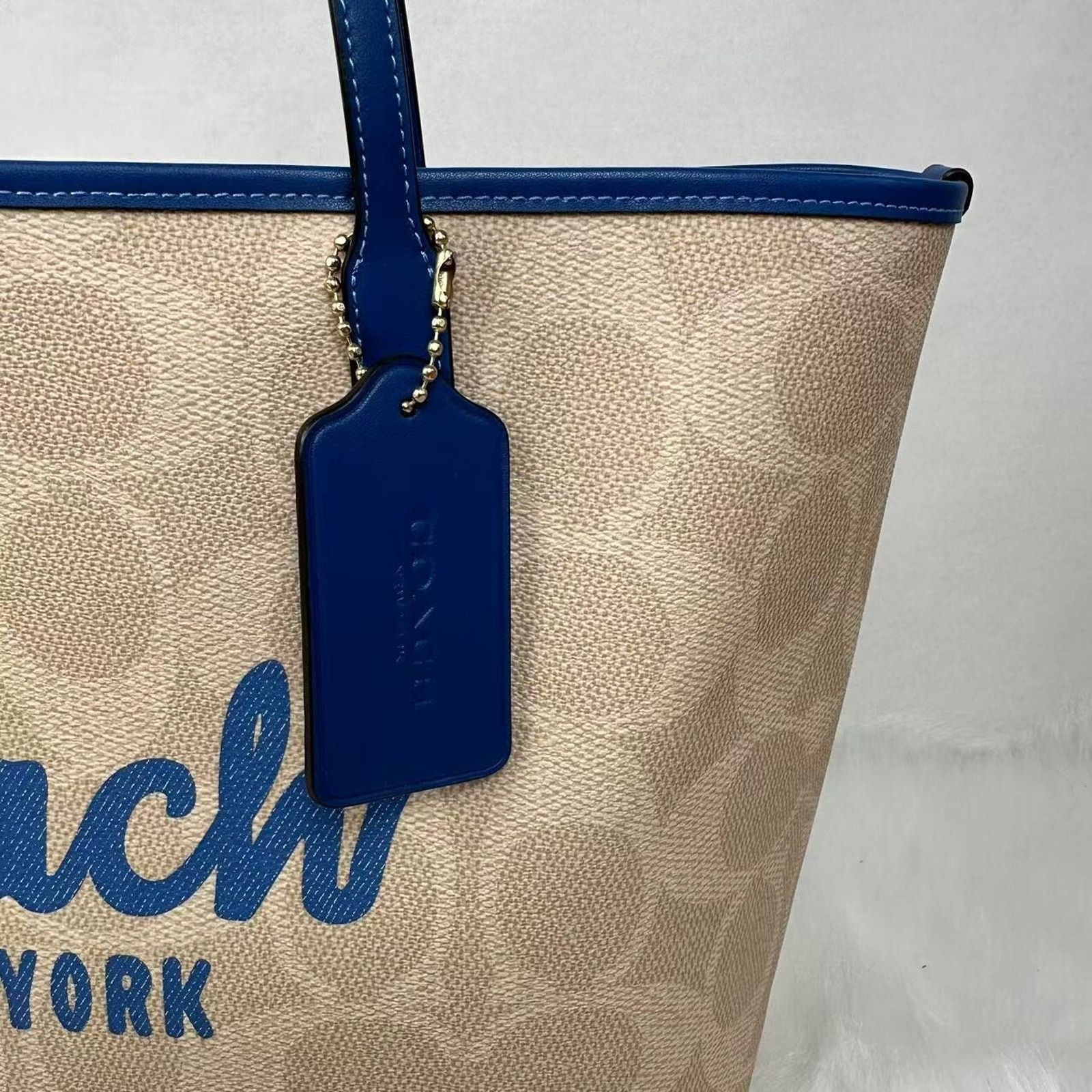 Coach Coach City Tote Sig Canvas W Coach Graphic Sand/Blue NWT Size ONE SIZE - 3 Thumbnail