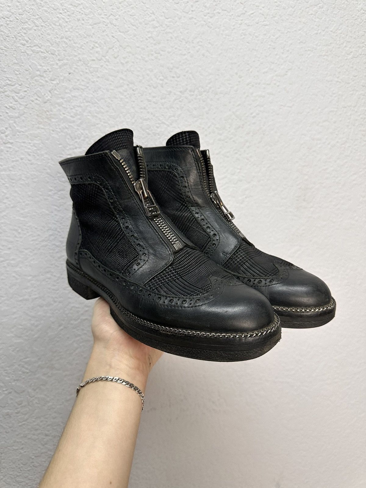 A.S.98 Rare Leather Boots patchwork Guidi avantgarde Japan Rick GOA Size US 8 / IT 38 - 1 Thumbnail