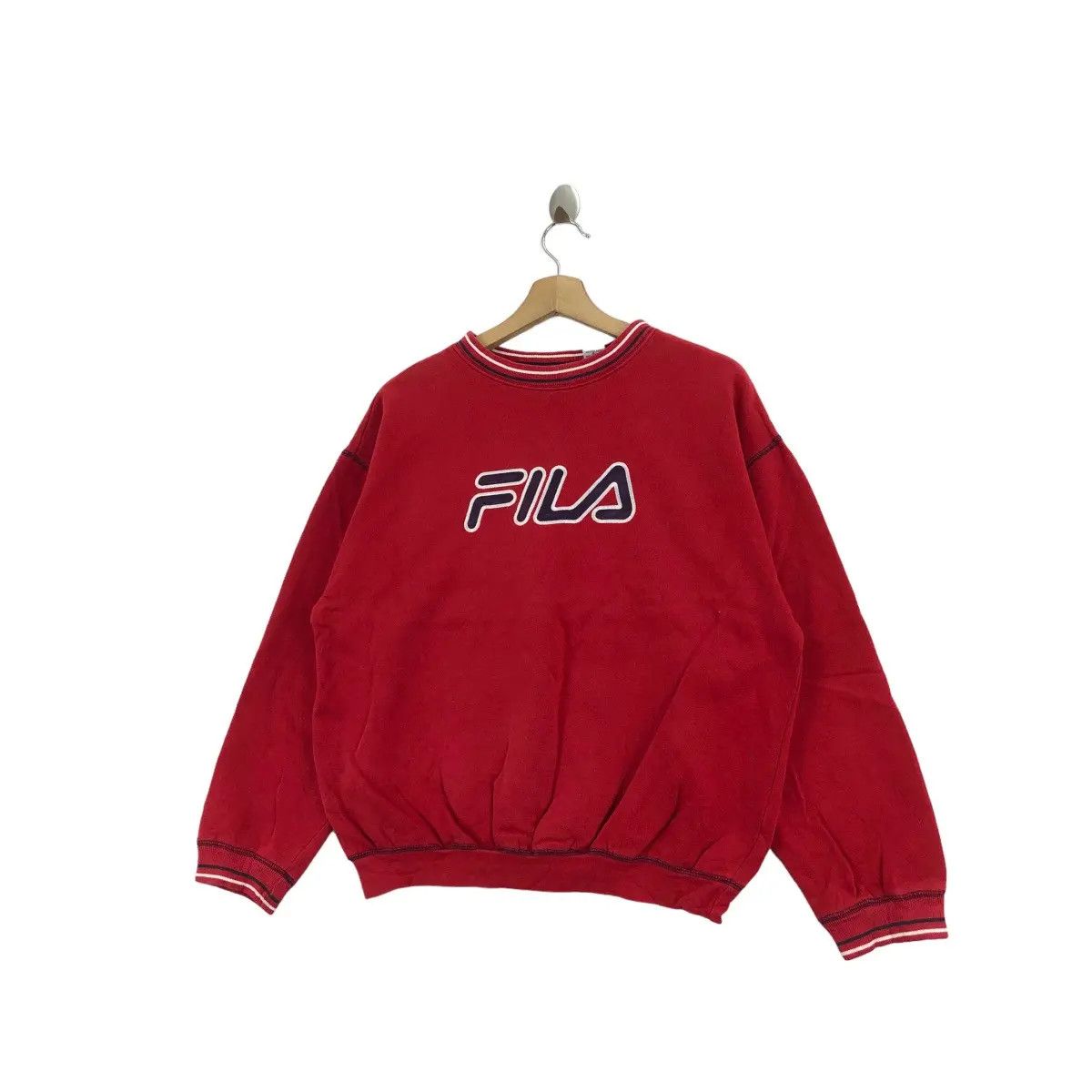 Fila Vintage 90’ FILA ITALIA Embroidered Ringer Red Sweatshirt Size L / US 10 / IT 46 - 2 Thumbnail