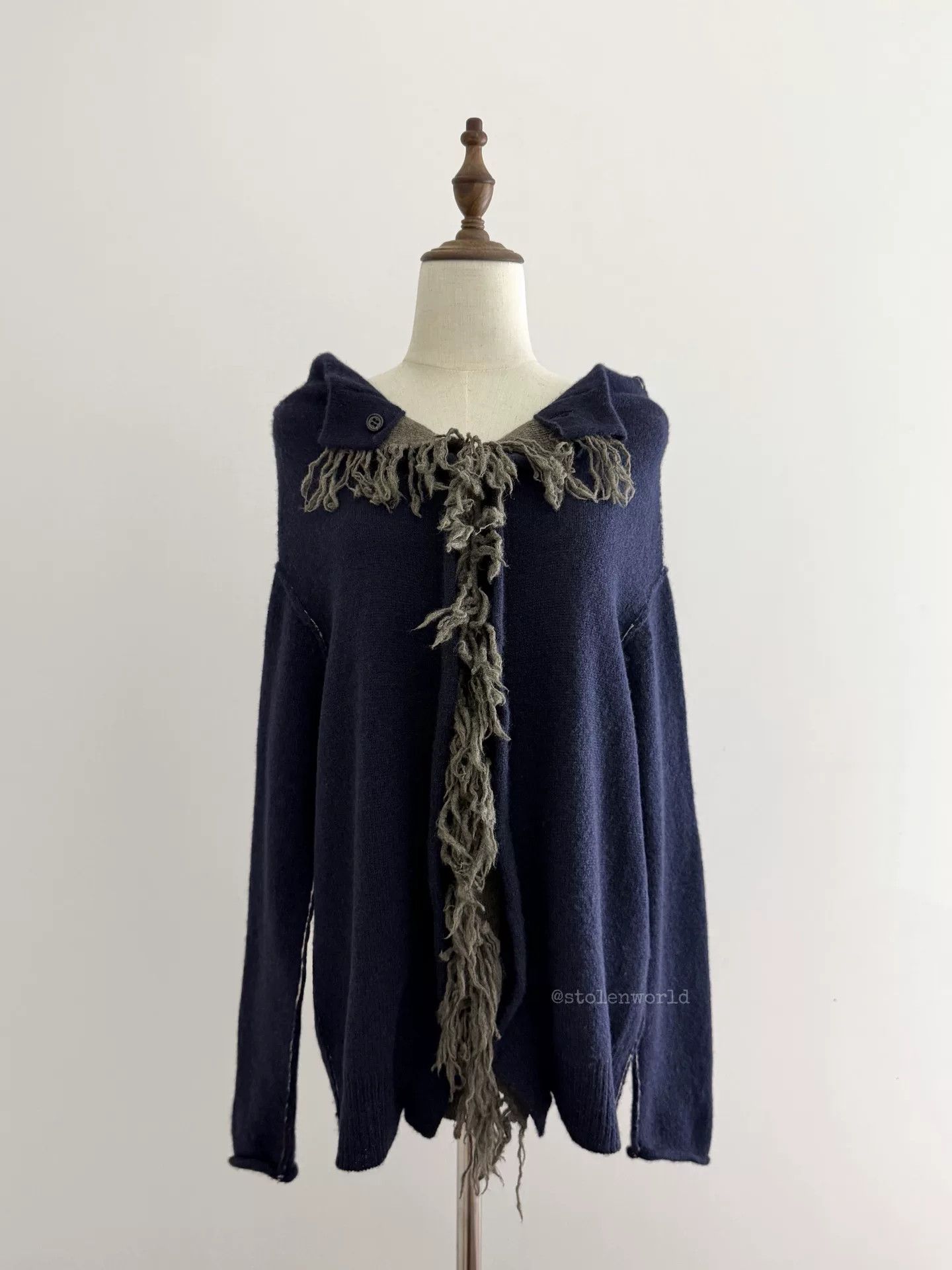 Y's navy wool knit top with fringe detail Size S / US 4 / IT 40 - 1 Thumbnail