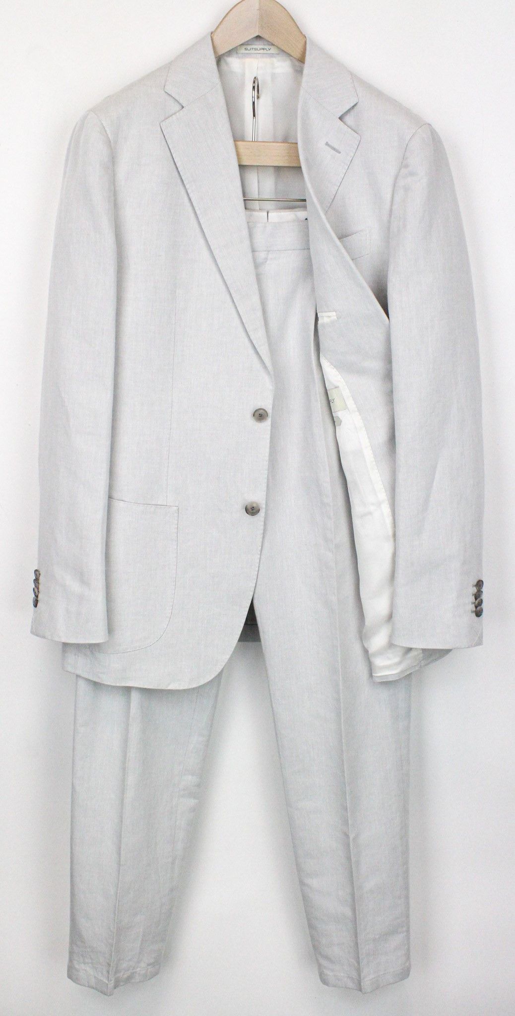 image of Suitsupply Havana Uk42L Grey Melange Linen Cotton Suit 71587, Men's