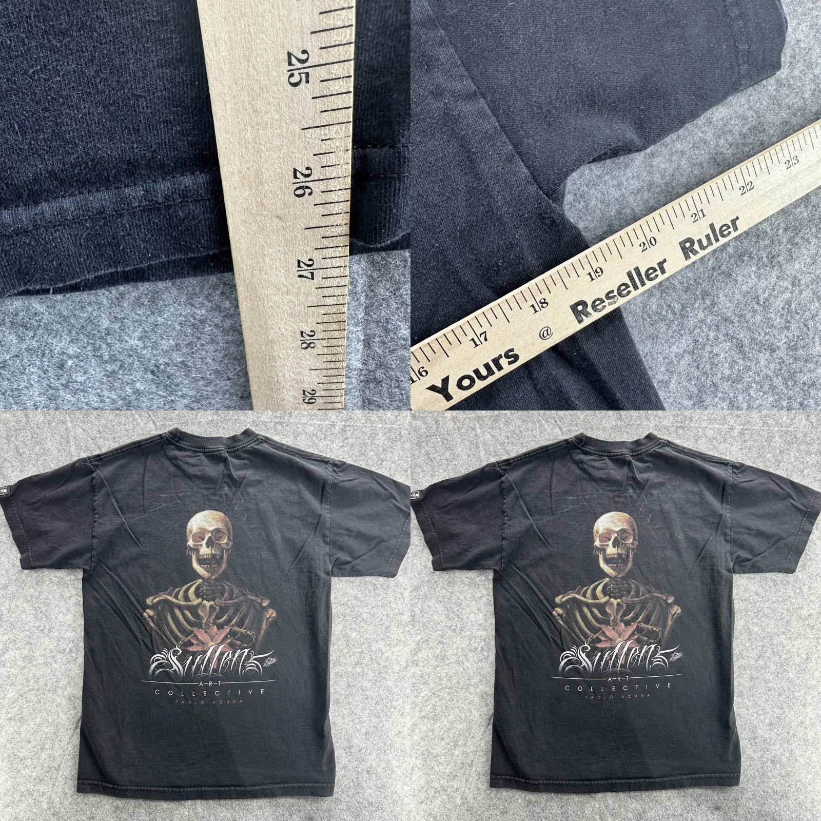 Vintage Sullen Artist Series Skull Skeleton Tattoo Art Paolo Acuna Shirt Mens M Black Graphic Tee Adult Medium Skull Tattoo Art 90s Gothic Mens Size US M / EU 48-50 / 2 - 8 Thumbnail