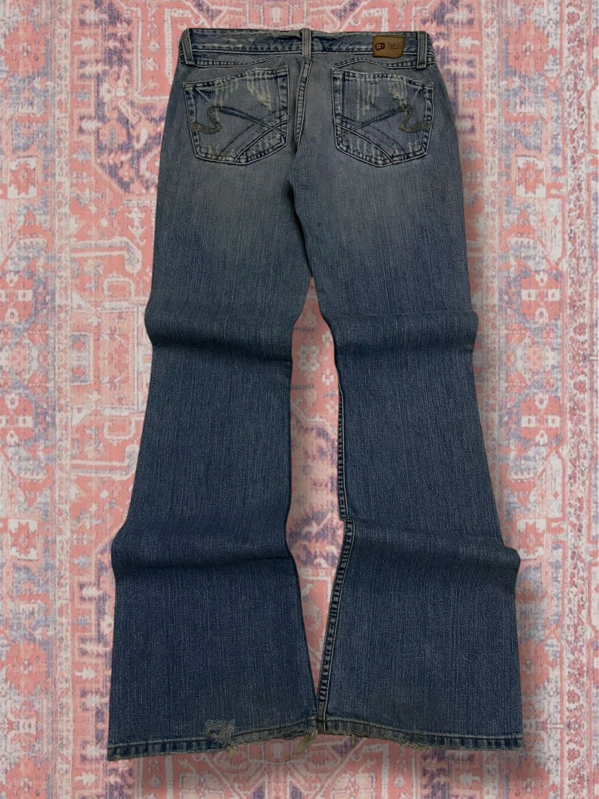 Japanese Brand Vintage 90s Japan Designer Bike Denim Distressed Flared Icon Size US 29 - 7 Thumbnail