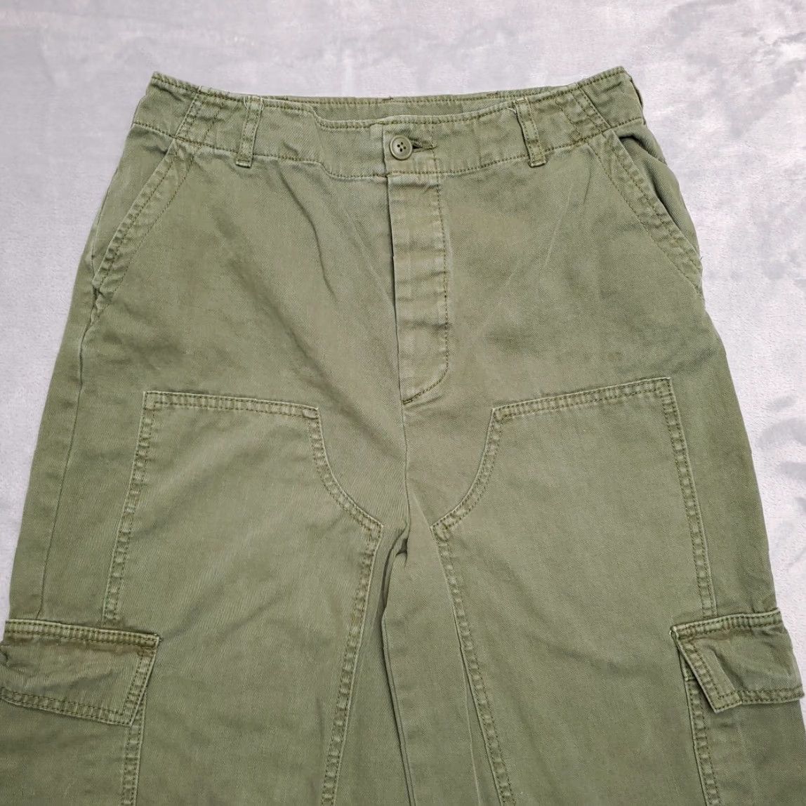 Vintage Women Pants Sz 6 Green Denim Wide Leg Button Fly 90s Retro Y2K Cargo Double Knee Cotton Jeans Tailored? Size 28" / US 6 / IT 42 - 3 Thumbnail