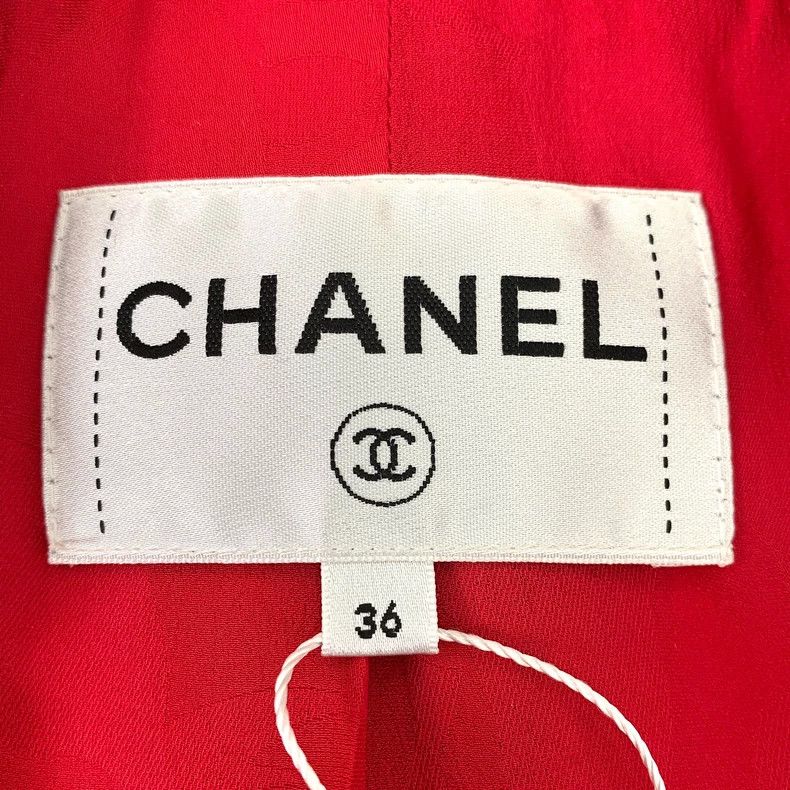 Chanel ChanelRed pearl buckle cotton lapel long-sleeved tweed wove Size XXS / US 00 / IT 34 - 6 Thumbnail