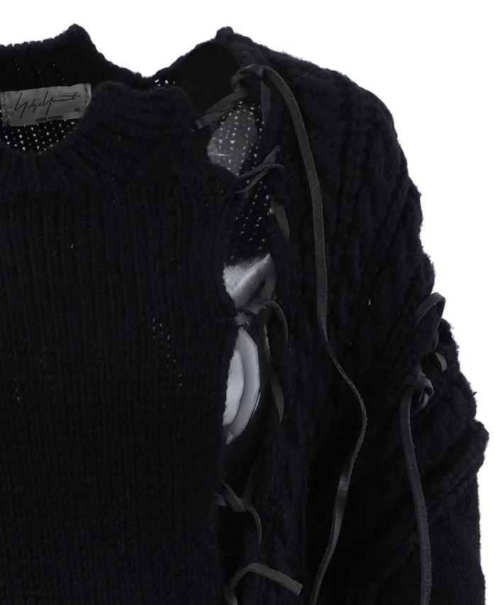 Yohji Yamamoto Yohji Yamamoto Men's Cutout Tie Detail Knit Sweater K18 Size US L / EU 52-54 / 3 - 4 Thumbnail