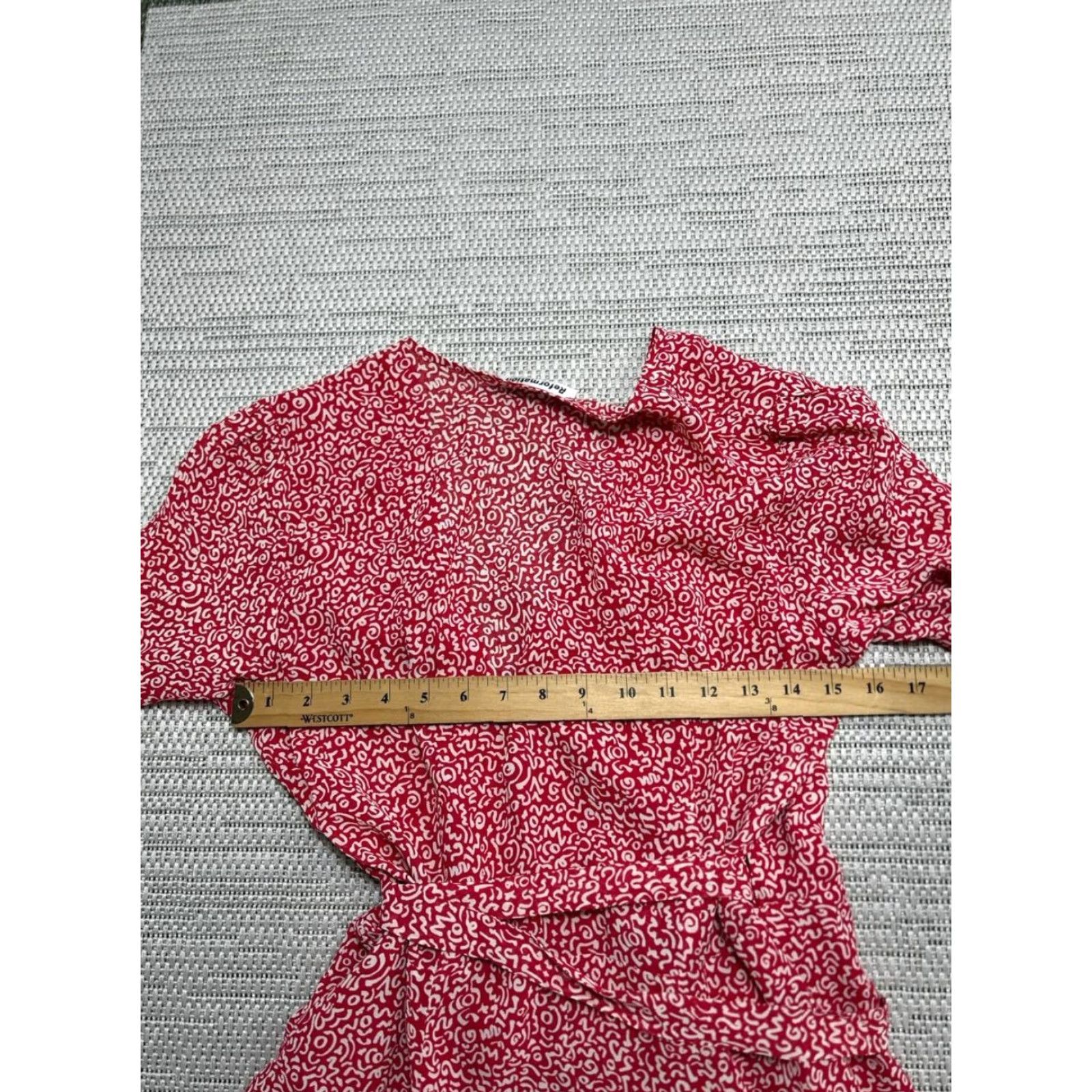 Reformation Reformation Monica Wrap Mini Dress Womens M Red Belted Lined Flounce Hem Viscose Short Sleeve Squiggle Pattern Bohemian Modern 90s? Size M / US 6-8 / IT 42-44 - 6 Thumbnail