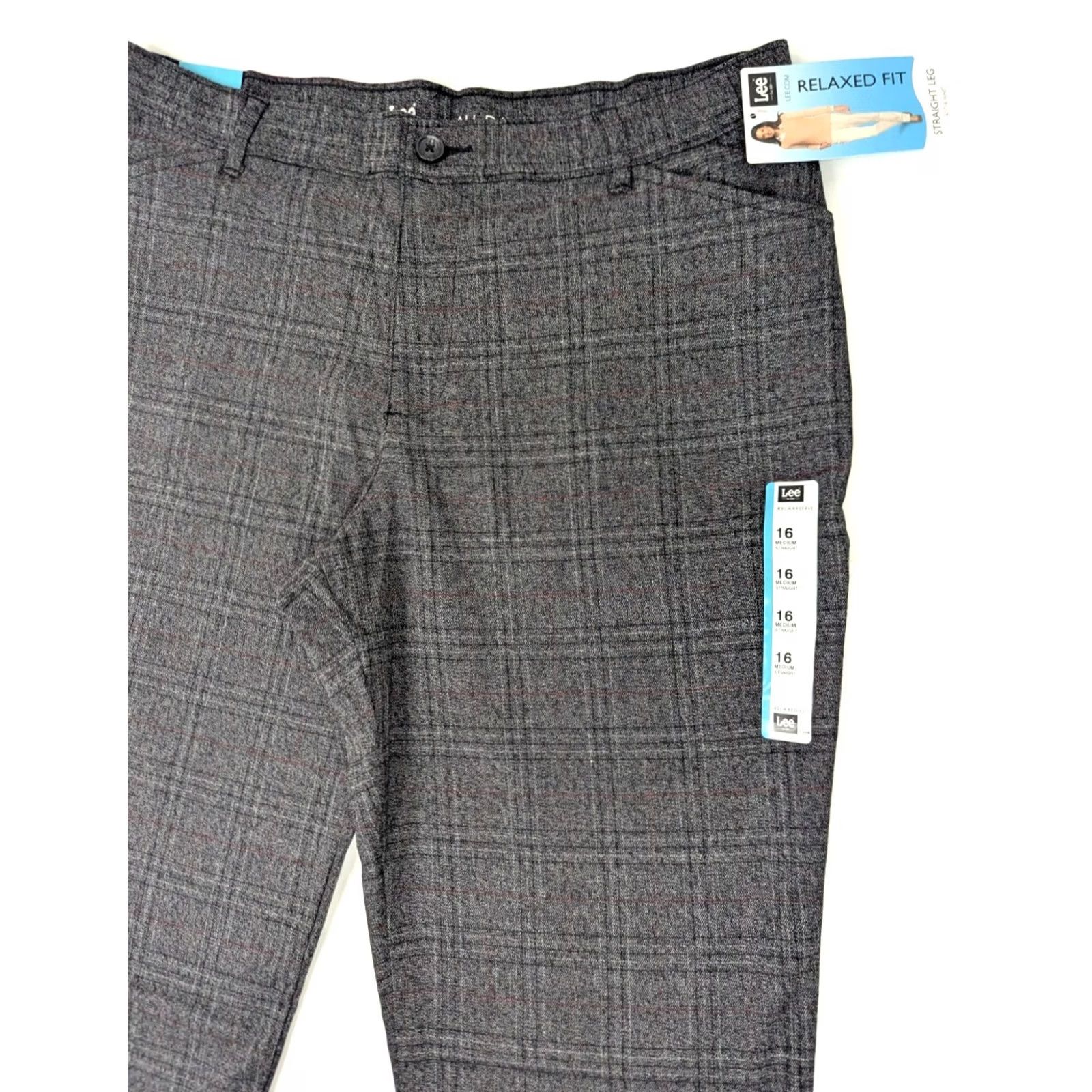 Lee Lee Relaxed Straight Leg Pants Women 16M 35x31.5 Gray Plaid NWT Size 38" / US 16 / IT 52 - 2 Thumbnail