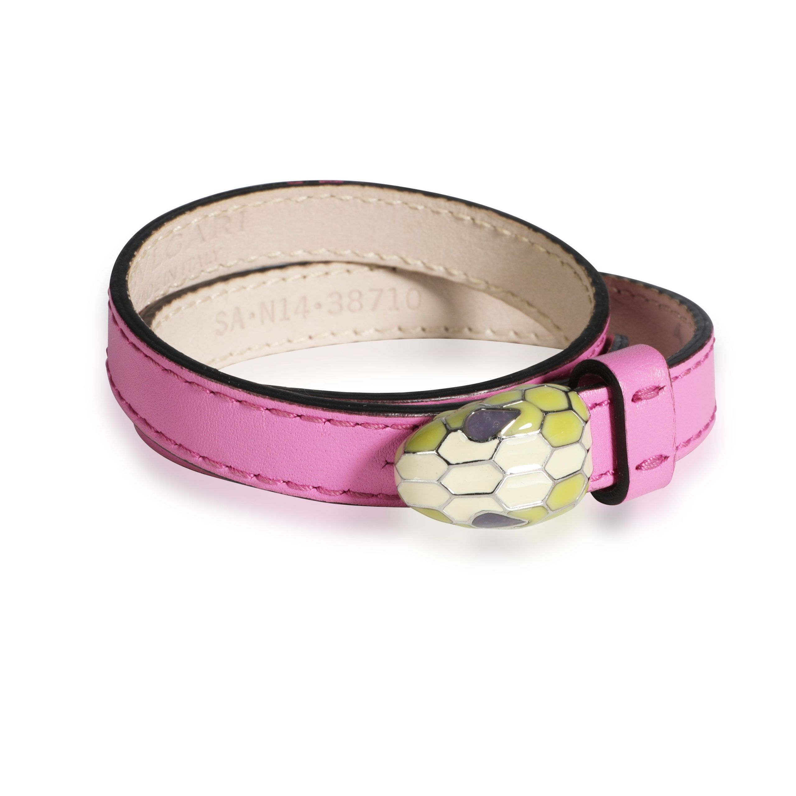 image of Bvlgari Bulgari Serpentini Forever Bracelet In Pink Leather in Silver, Women's