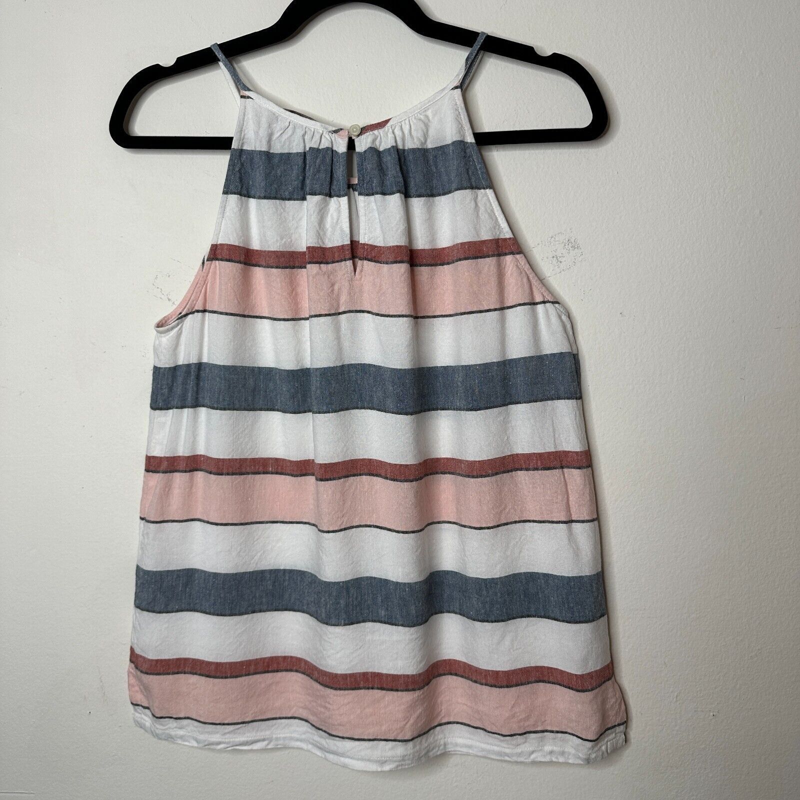 Loft Loft Gray White Pink Stripe Linen Halter Neck Blouse Keyhole Size S / US 4 / IT 40 - 2 Thumbnail
