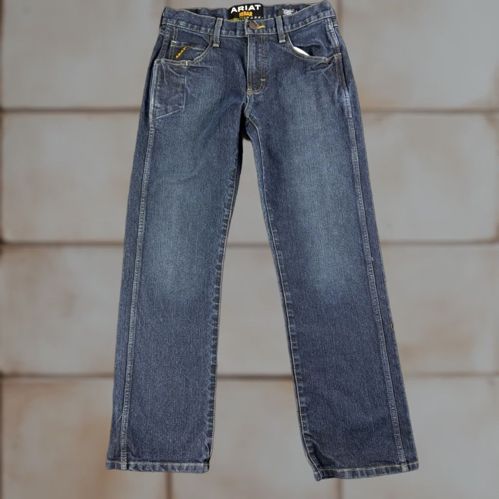 Ariat Ariat Jeans Slim Straight Blue Denim M5 Rebar Men 30x30 28x28 Waist 28 In Regular Slim Fit Zip Button Cotton Jeans Mens Size US 30 / EU 46 - 1 Thumbnail