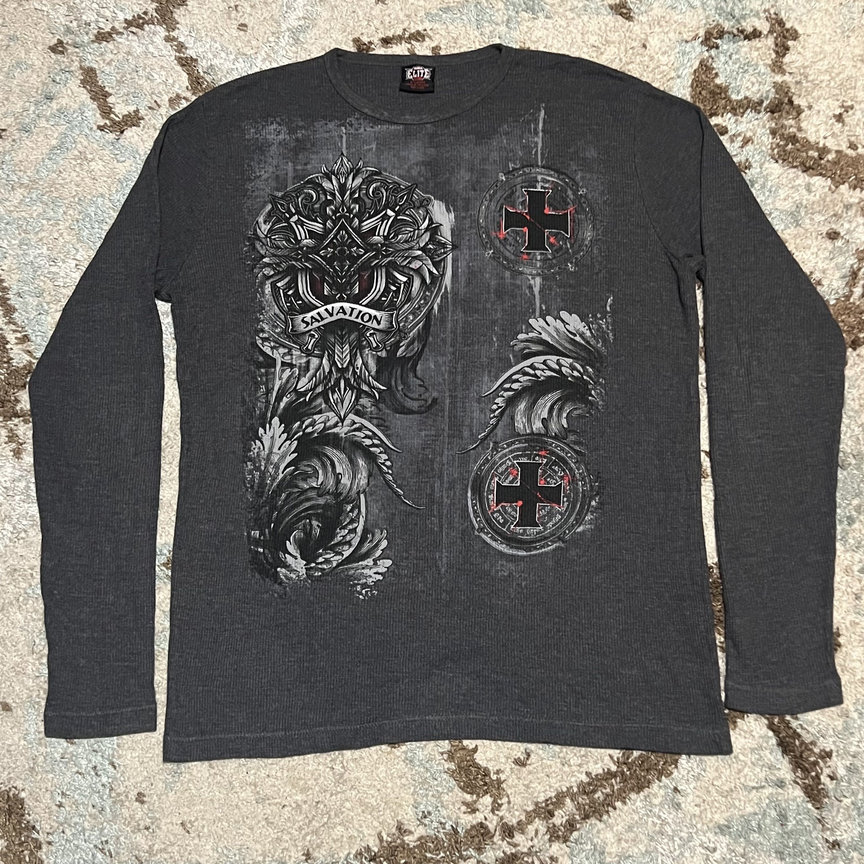 Affliction × Raw State × Tapout MMA Elite Salvation Cross Thermal Shirt Size XL Cyber Y2K Size US XL / EU 56 / 4 - 1 Thumbnail