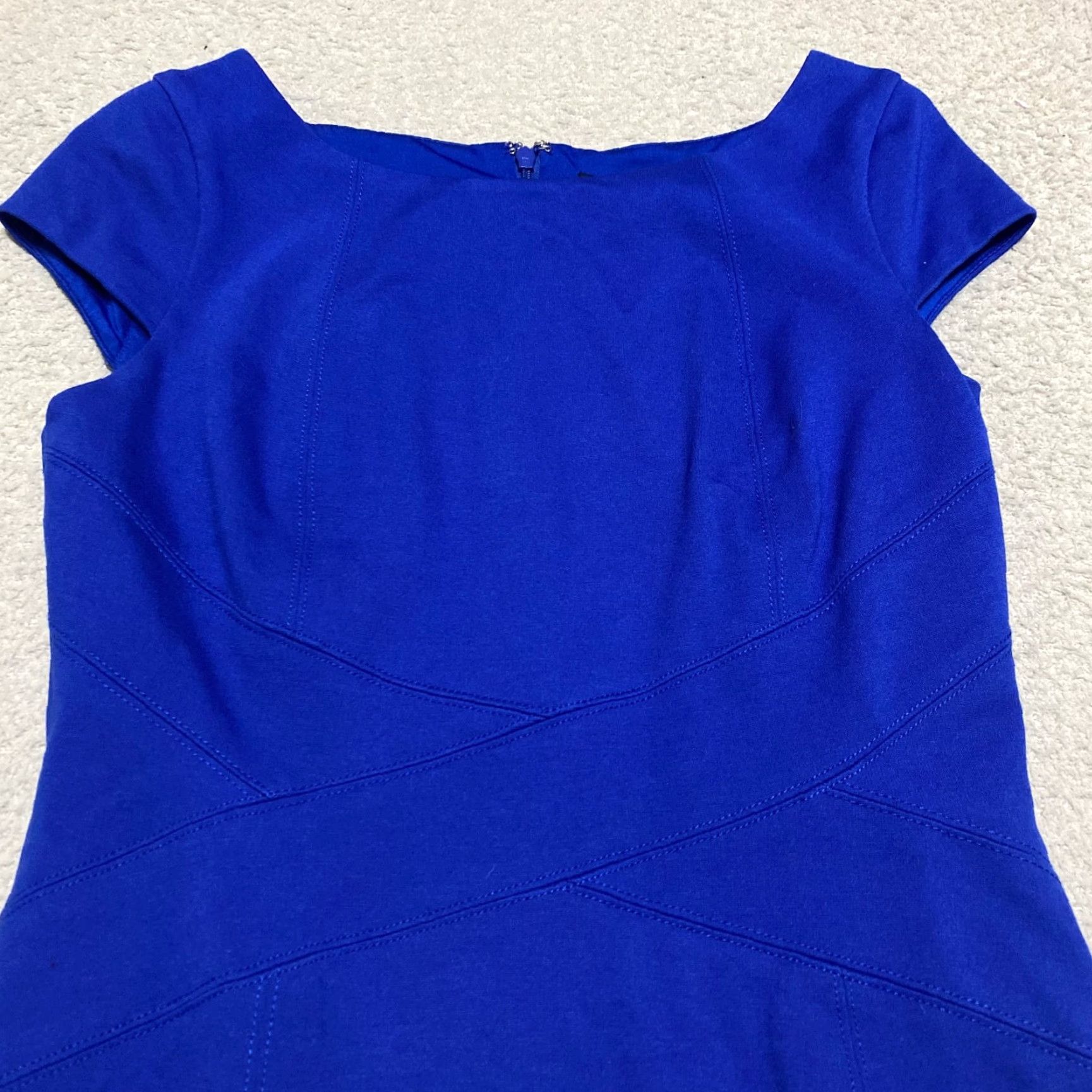 White House Black Market White House Black Market Dress Womens 6 Blue Ponte Short Sleeve Sheath Boat Neck Size 28" / US 6 / IT 42 - 4 Thumbnail