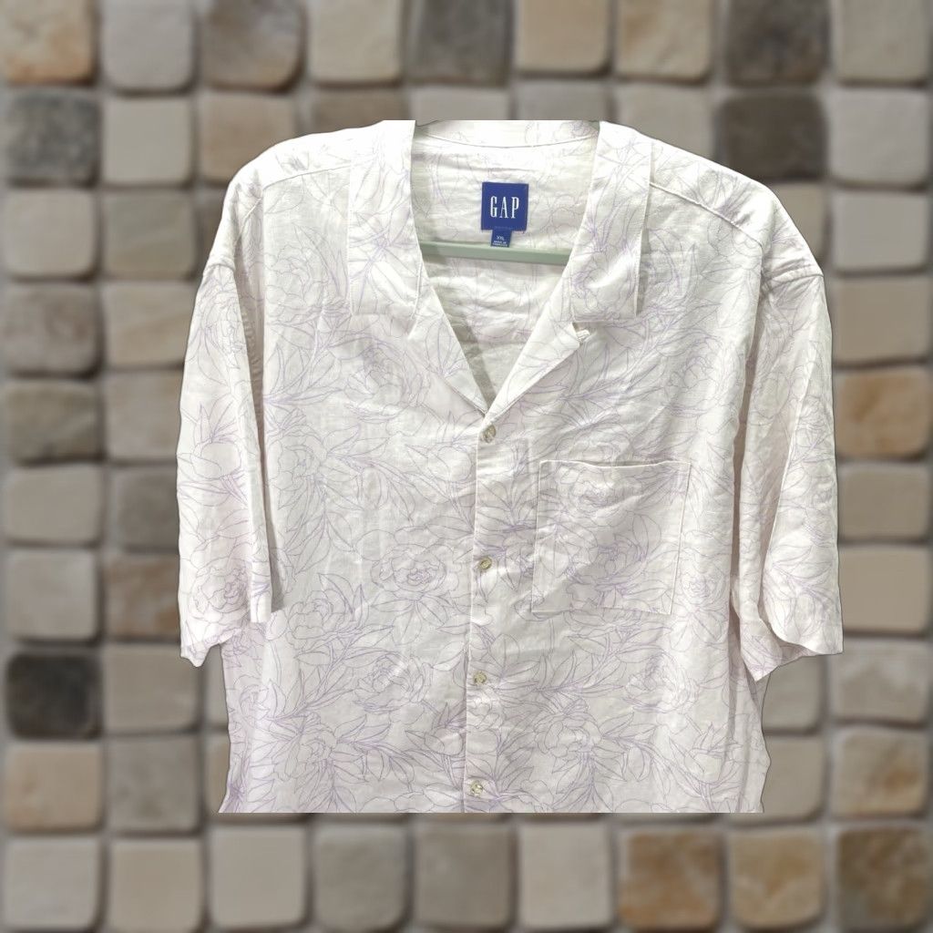 Gap Gap Camp Shirt Men 2XL Linen White Floral Button Short Sleeve Casual NWT Size US XXL / EU 58 / 5 - 1 Thumbnail