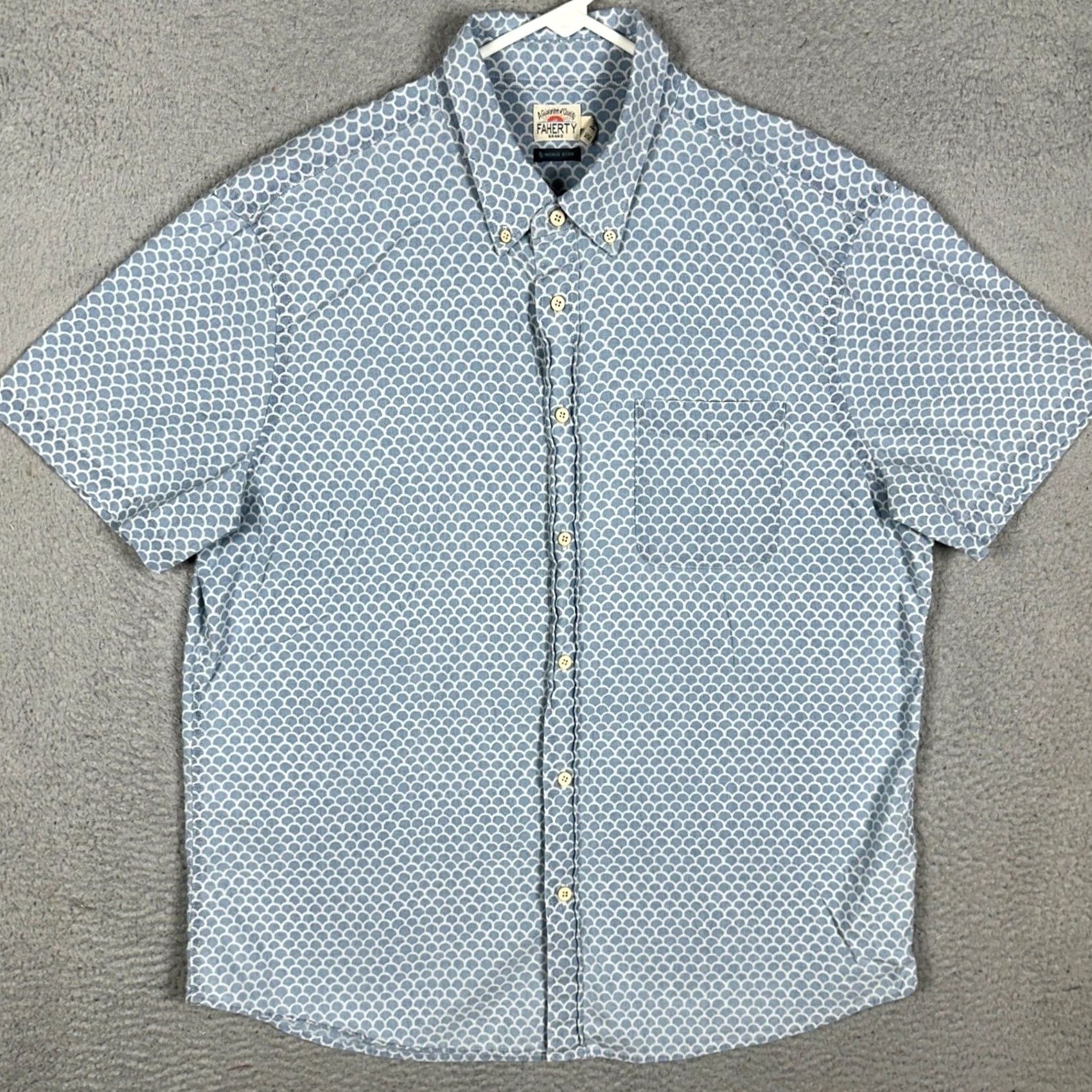 Faherty Faherty Shirt Mens XL Blue Button-Down Short Sleeve Geometric Pocket Stretch EUC Size US XL / EU 56 / 4 - 3 Thumbnail