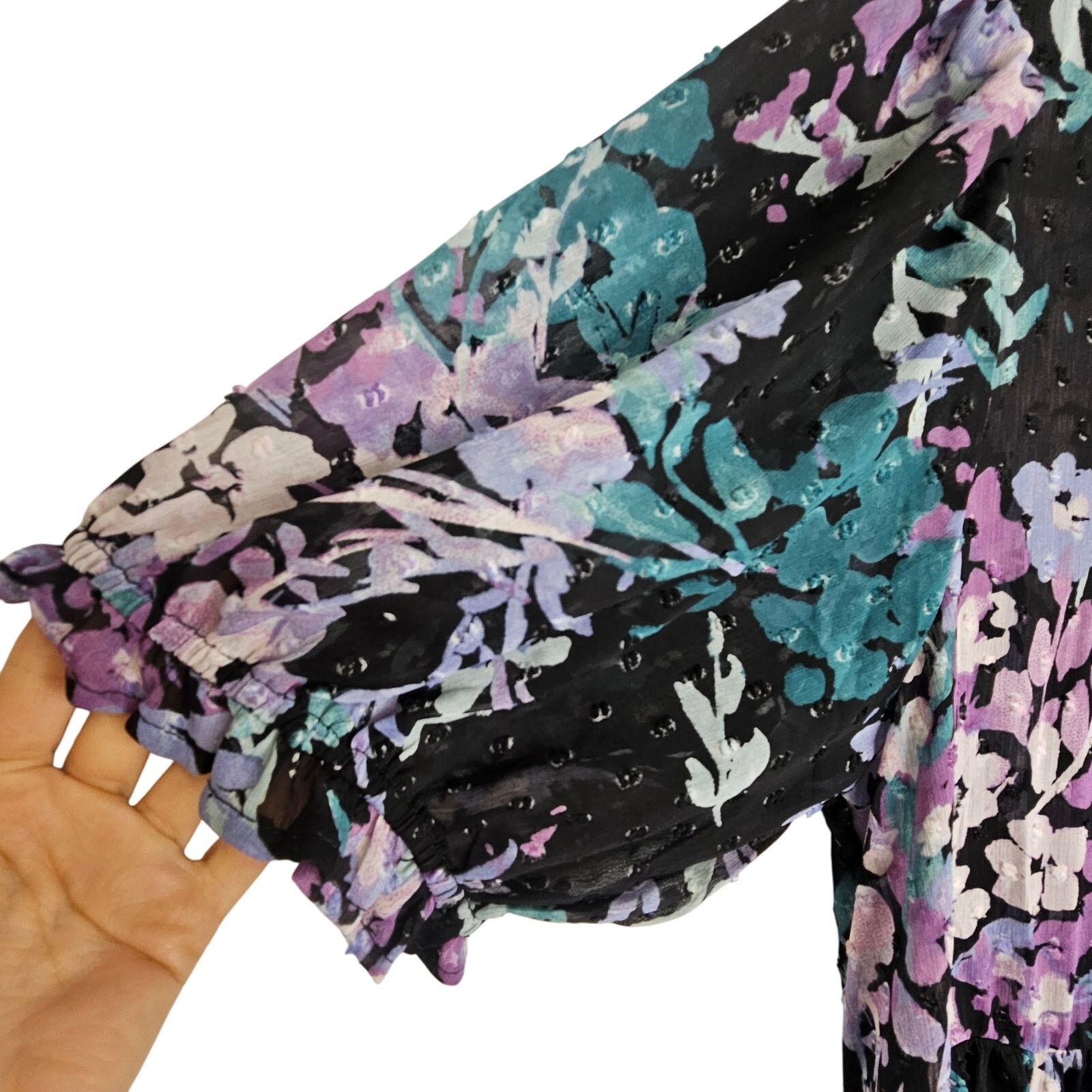Corridor Torrid Ruffle Kimono Chiffon Clip Dot Floral Black Tiered Size XL / US 12-14 / IT 48-50 - 6 Thumbnail