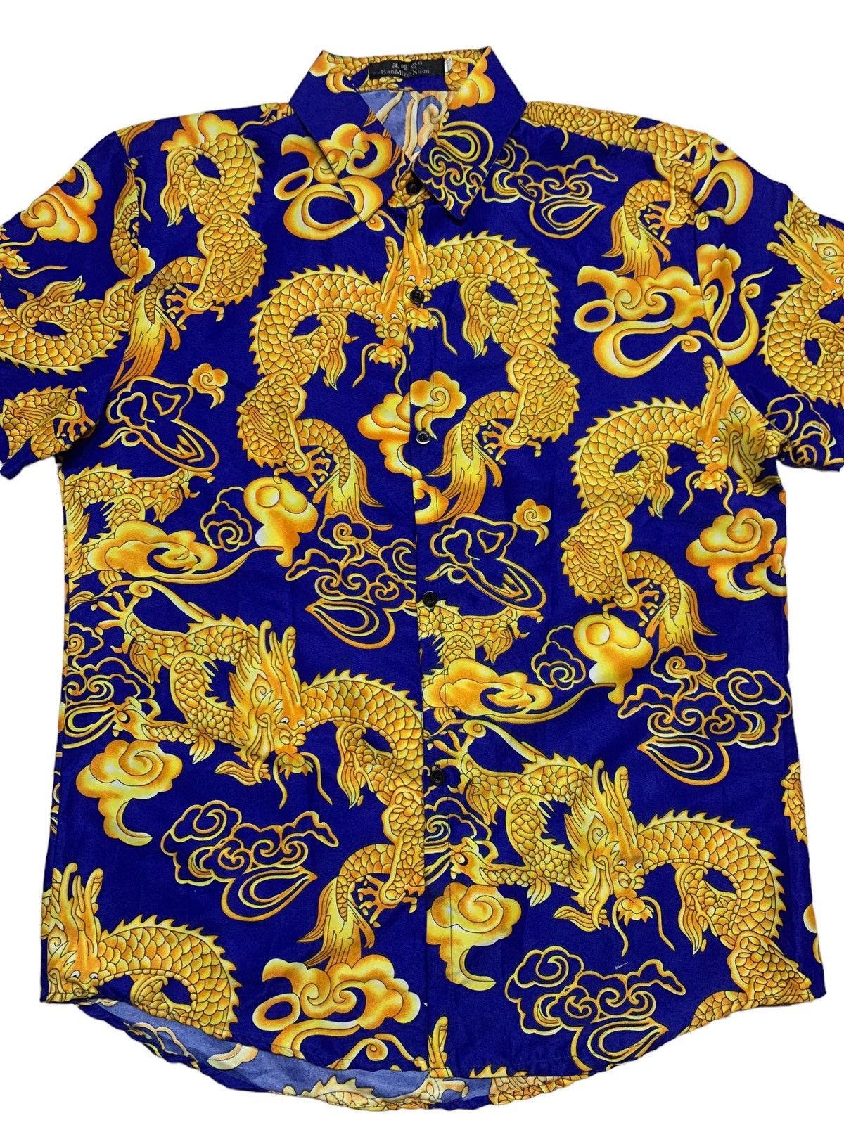 image of Designer Men Shirt Print Gold Dragon in Yellow (Size Medium)