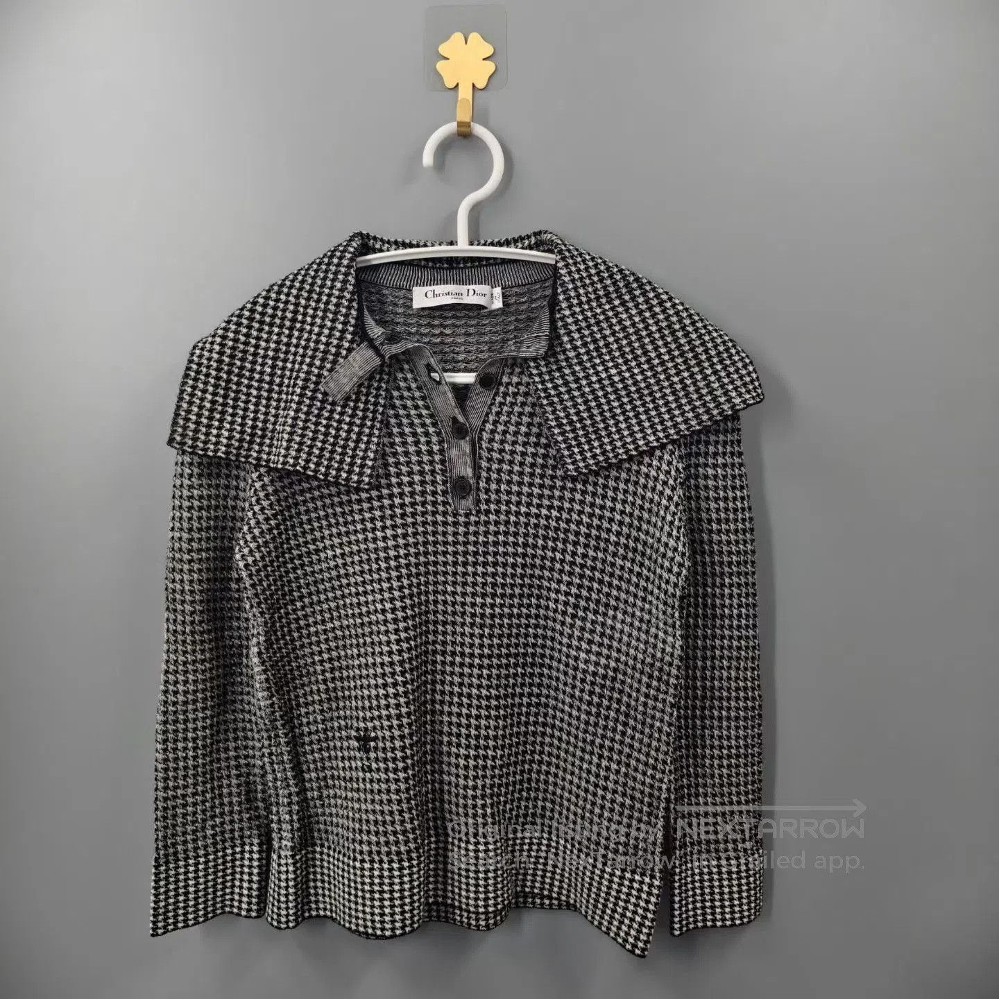 Dior DIOR Houndstooth Bow Collar Wool Sweater. Size XXS / US 00 / IT 34 - 1 Thumbnail