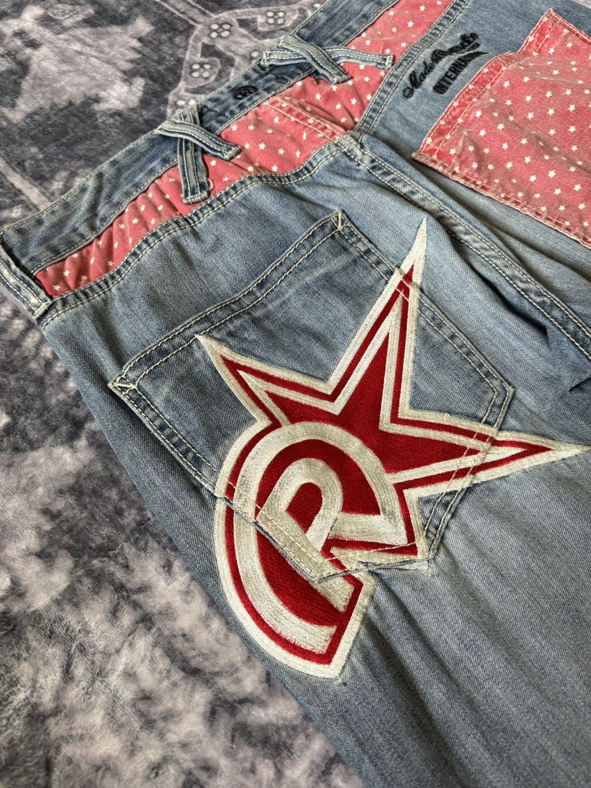 G-Unit × Vintage Y2k Real Bvoice Embroidered Pocket Baggy Loose Jeans Size US 32 / EU 48 - 7 Thumbnail