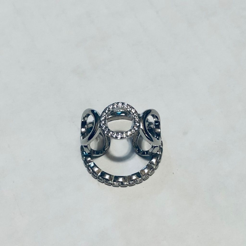 Vintage Set 2 Rings Fashion Jewelry Sz 7,5 Adjustable Silver Circle Size ONE SIZE - 2 Thumbnail