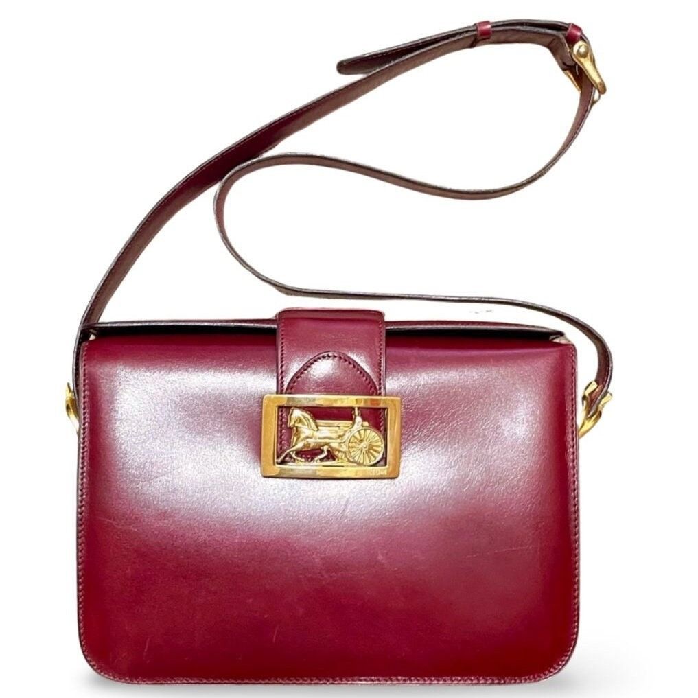 Celine Vintage CELINE wine Bordeaux leather shoulder bag with logo Size ONE SIZE - 1 Thumbnail