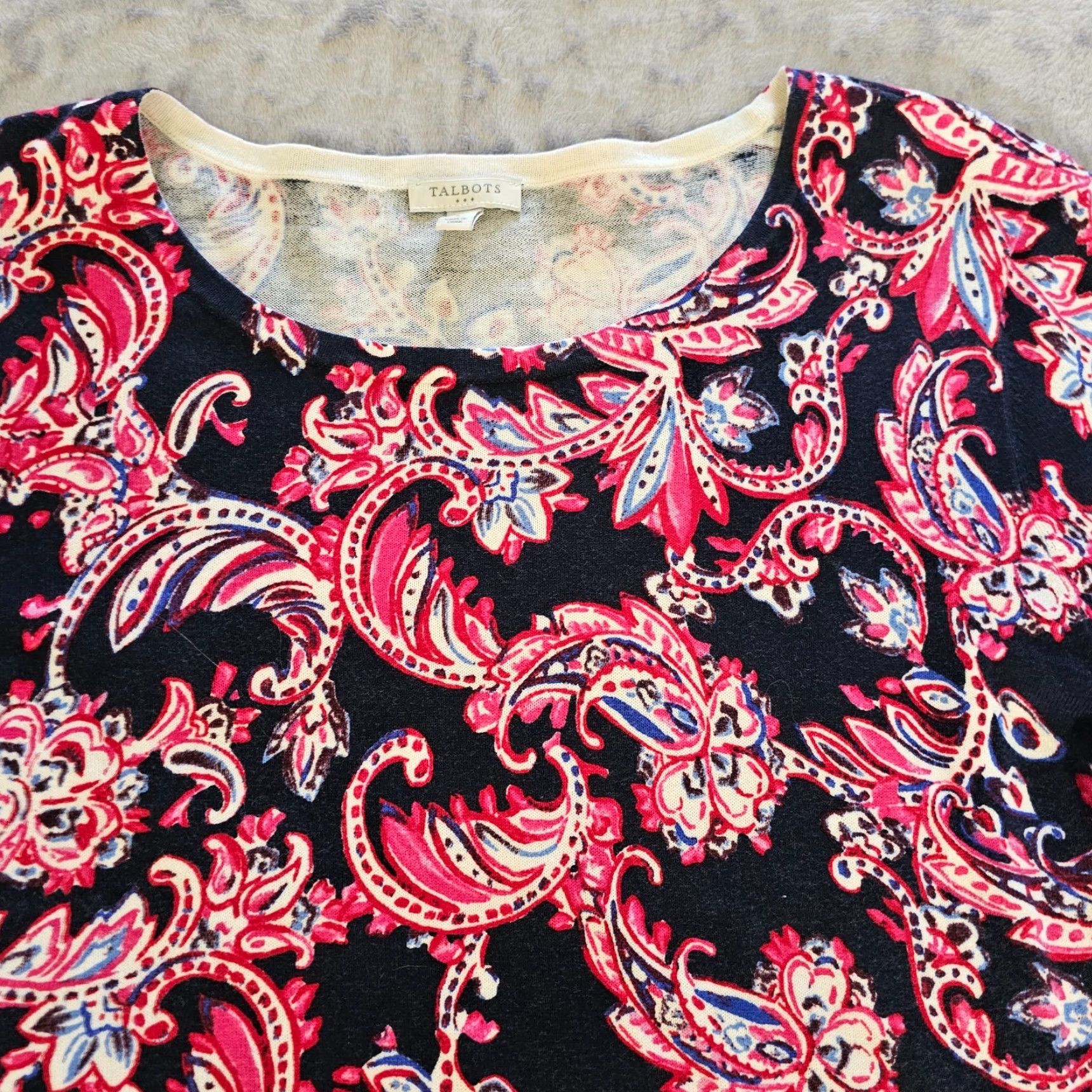 Talbots Talbots Sweater Top Womens Large Black Pink Long Sleeve Round Neck Knit Career Shirt Size L / US 10 / IT 46 - 2 Thumbnail