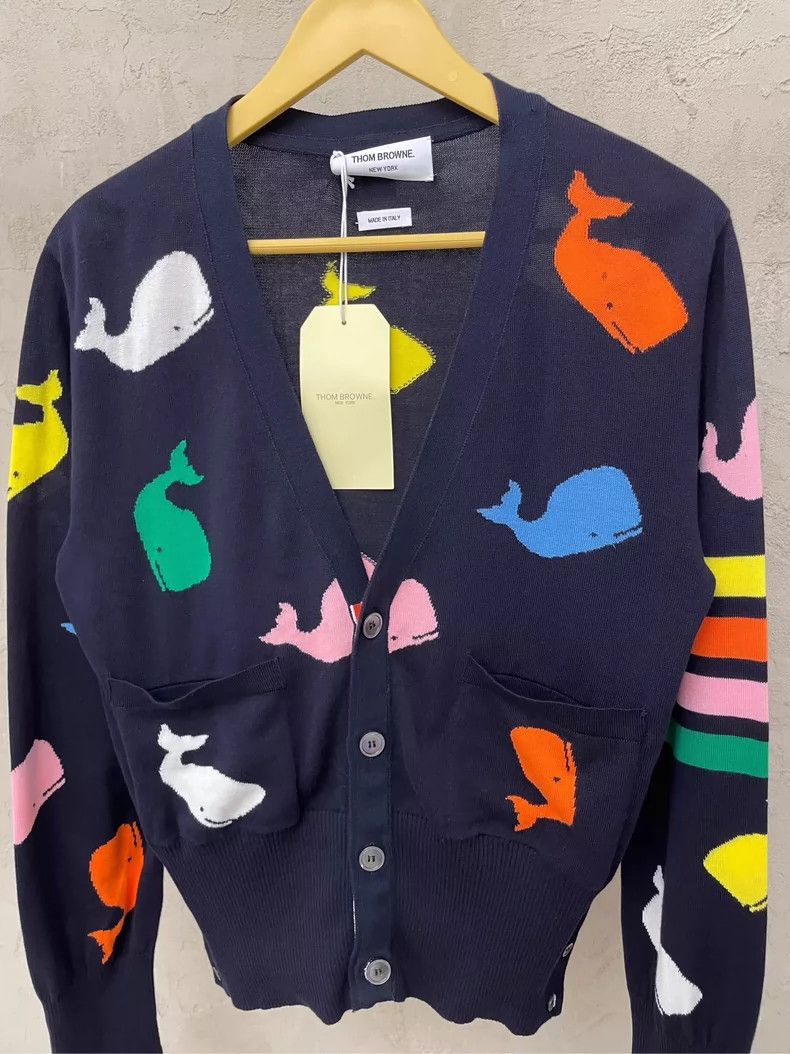 Thom Browne Thom Browne size1 Blue and green full color whale knit swea Size S / US 4 / IT 40 - 5 Thumbnail