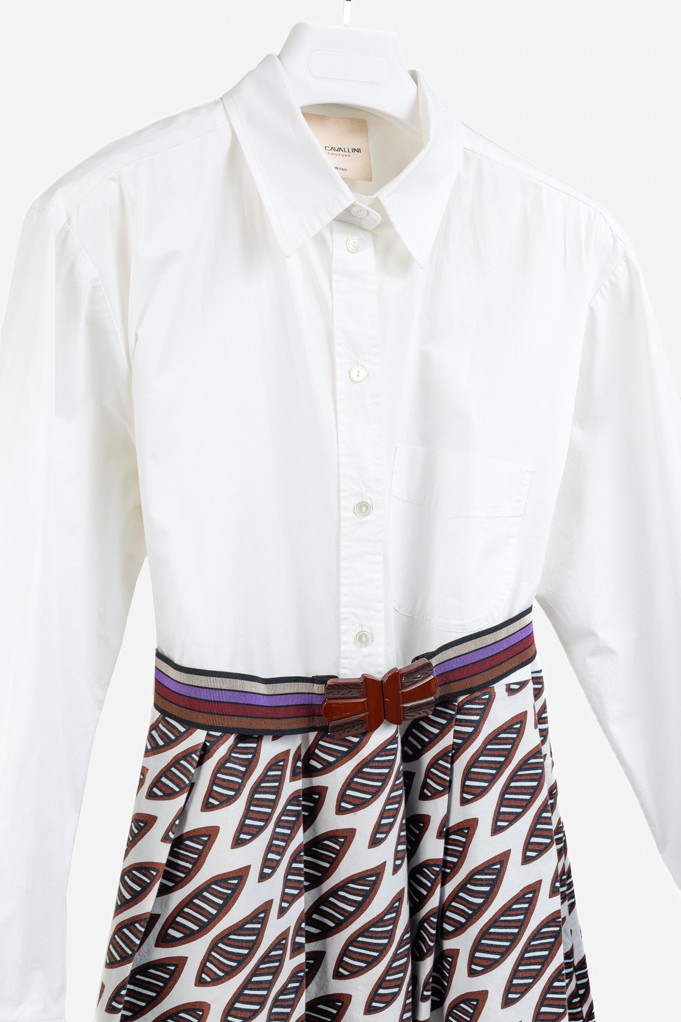 Designer Erika Cavallini Oxford Leaves Pattern Belted Shirtdress Size M / US 6-8 / IT 42-44 - 3 Thumbnail