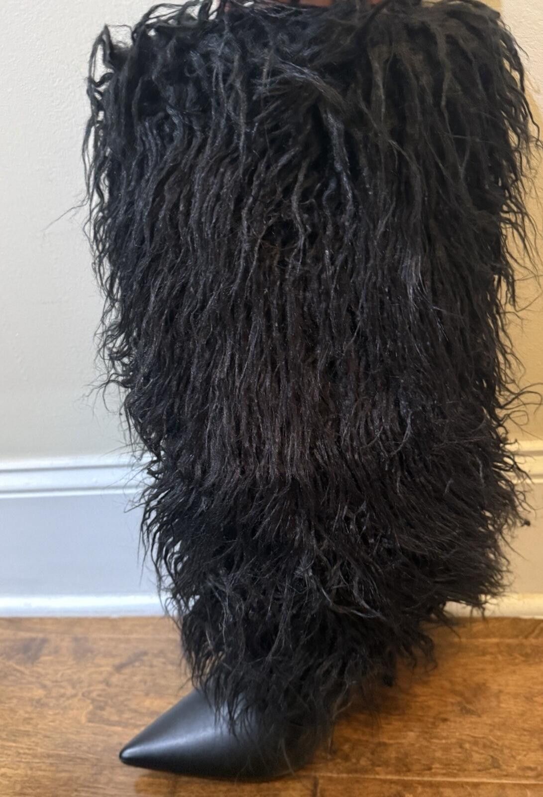 Shein Fur Knee High Boots Stiletto Heels Wide Calf Point Toe Size US 8 / IT 38 - 7 Thumbnail