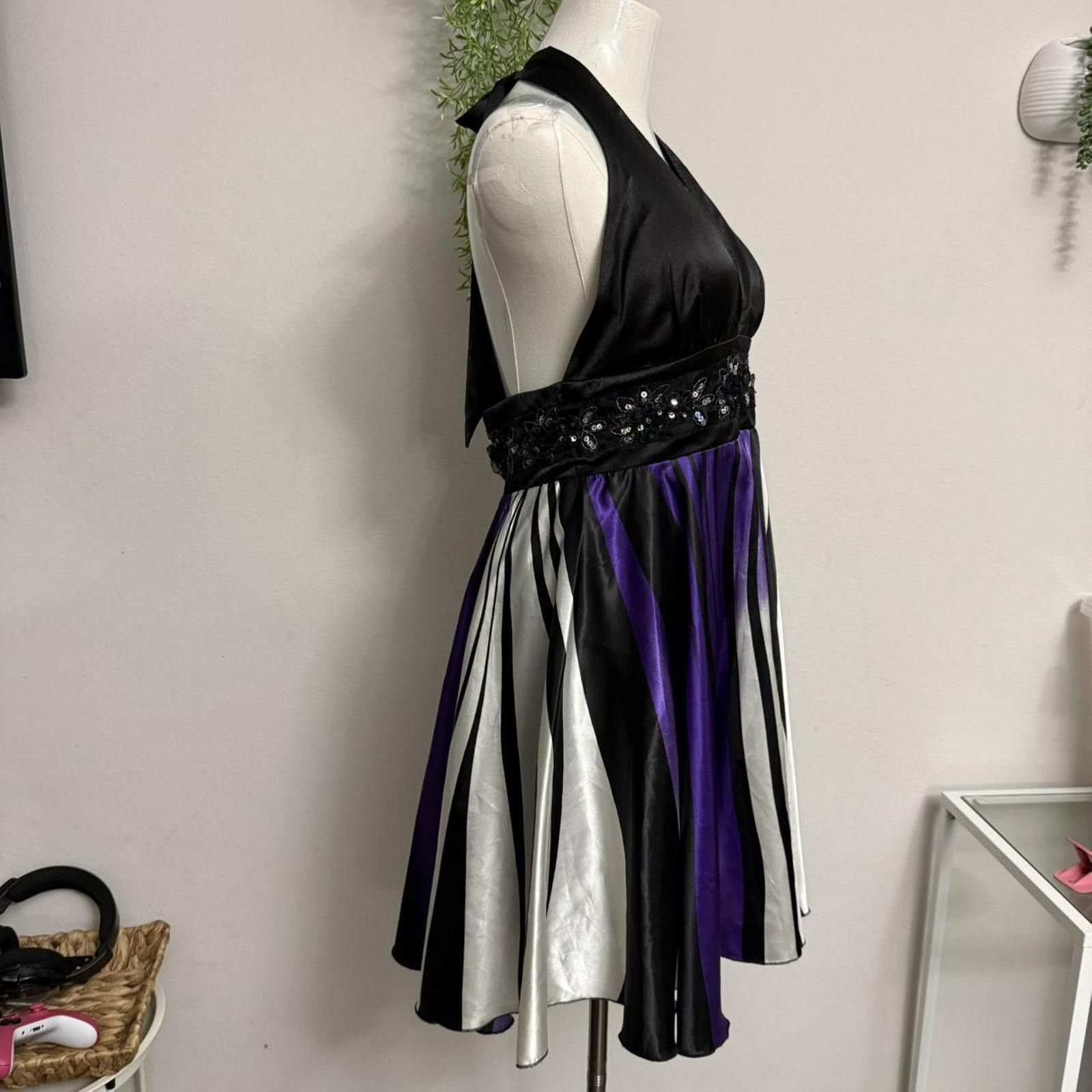Designer Y2k whimsy goth Black & purple Ever-Pretty halter dress Size M / US 6-8 / IT 42-44 - 6 Thumbnail