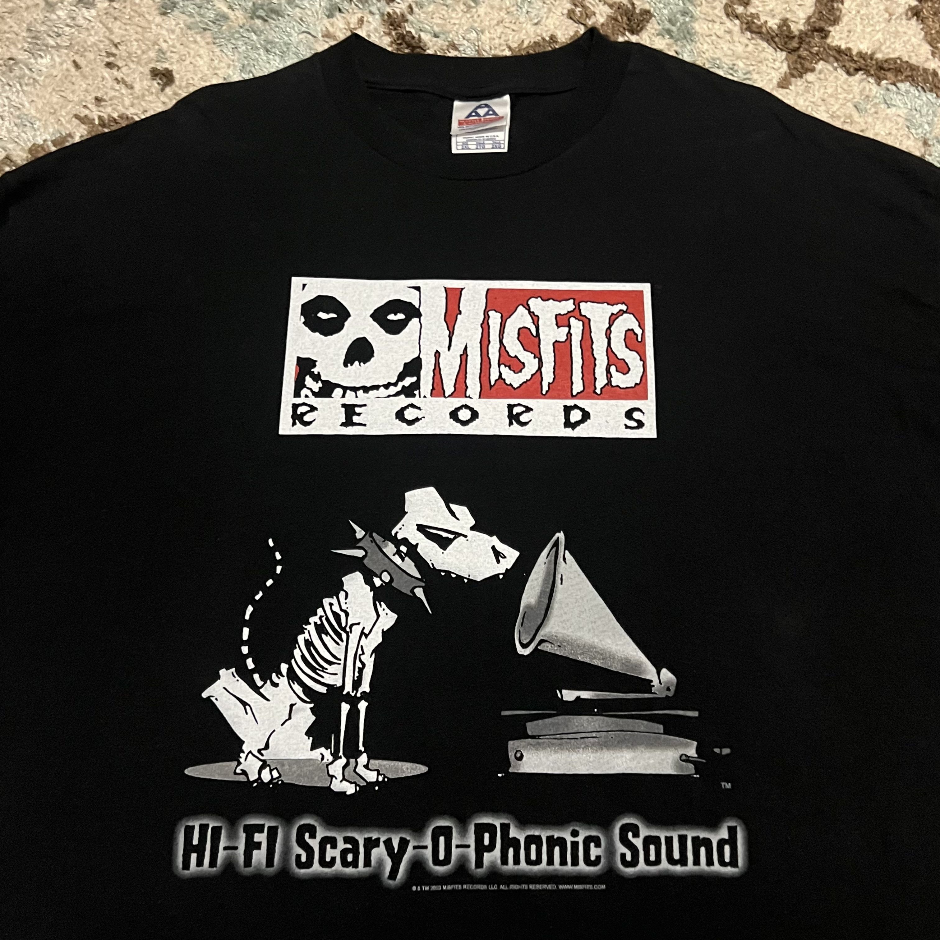 image of Band Tees x Misfits Vintage 2003 Misfits Records Skeleton Dog Shirt 2Xl Band Tee in Black, Men's