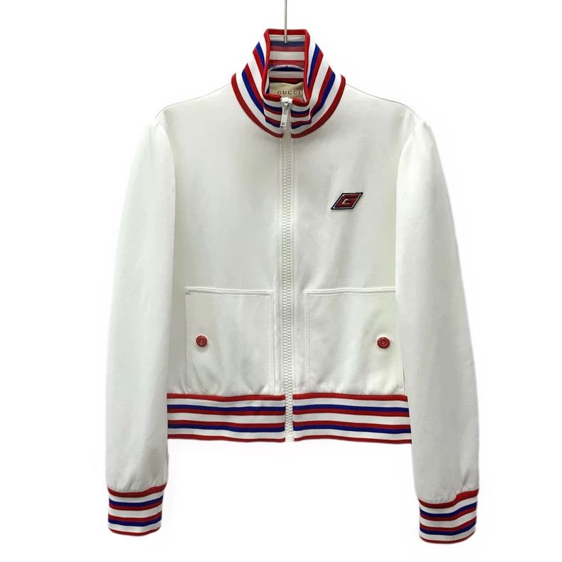 Gucci White striped cotton stand-up collar zipper long-sle