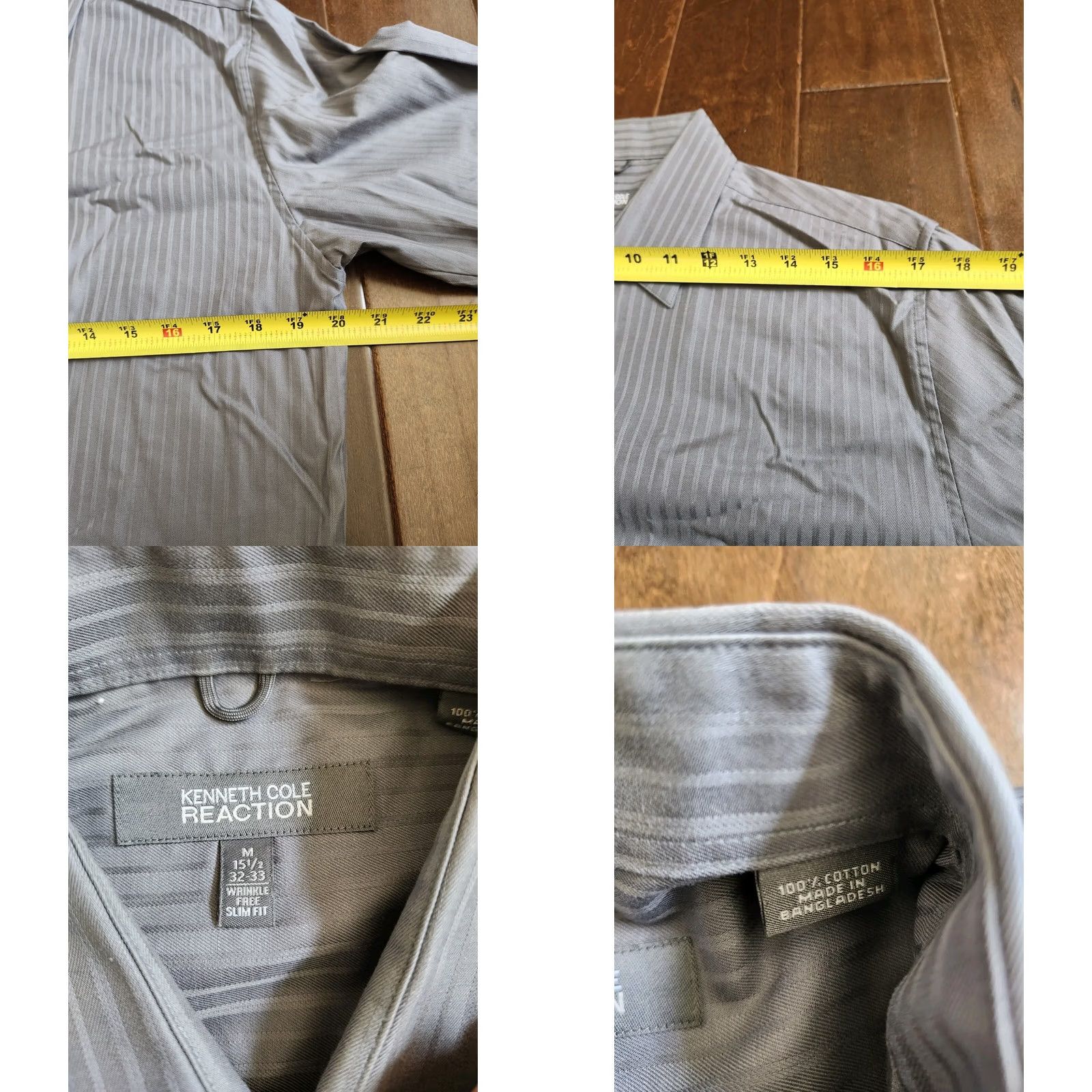 Kenneth Cole Kenneth Cole Reaction Dress Shirt Gray Stripe - M - Men - Button - Long Sleeve - 100% Cotton Size 40R - 9 Thumbnail