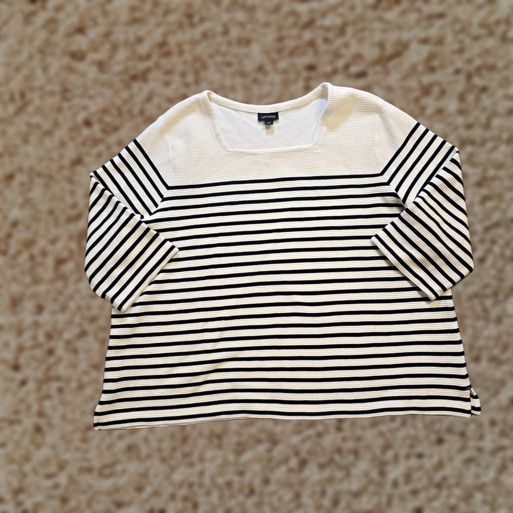 J. Jill J. Jill Top Womens 2X White Black Striped Knit Ribbed Stretch Capsule Casual Shirt Womens Size XXL / US 16-18 / IT 52-54 - 1 Thumbnail