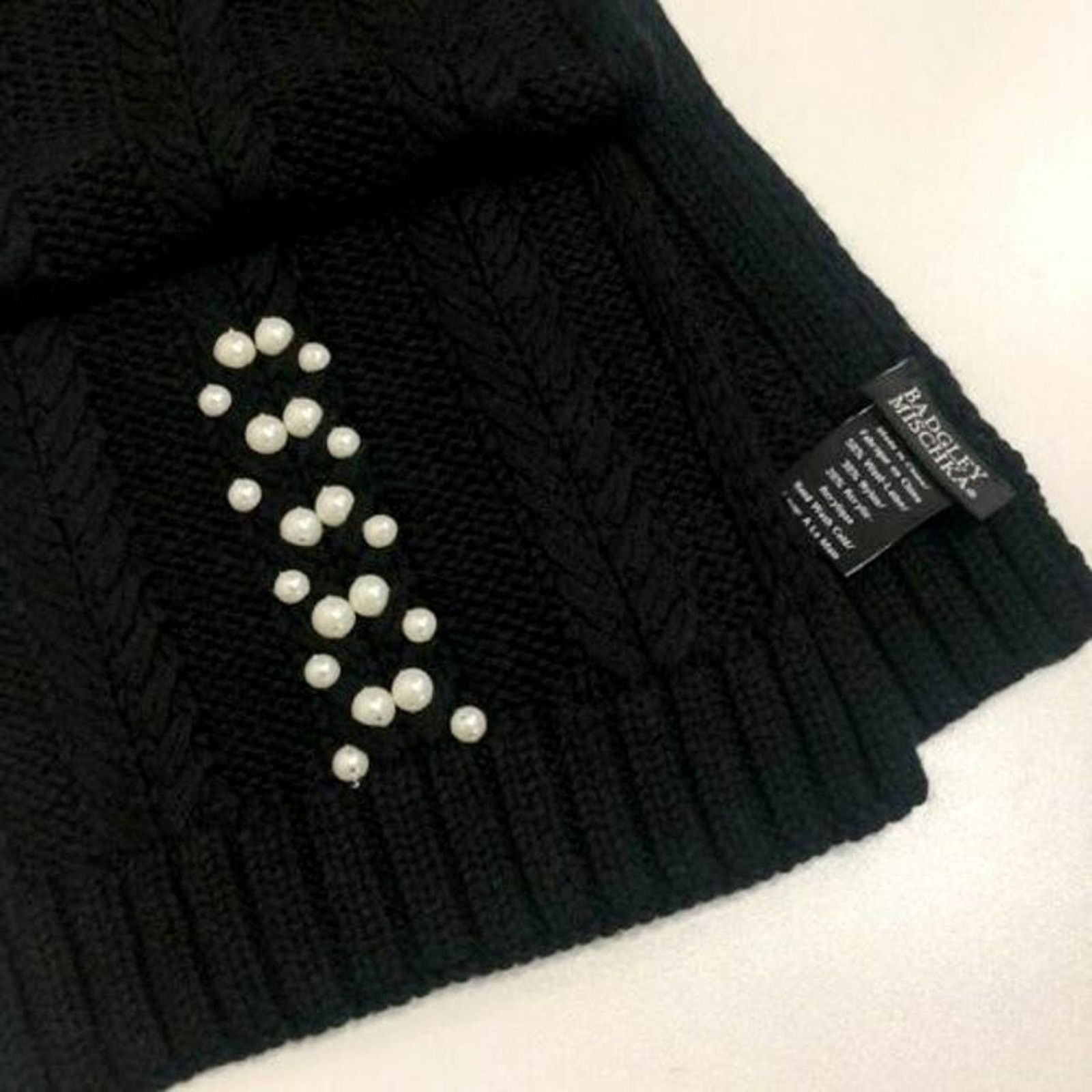 Badgley Mischka Badgley Mischka Wool Pearl Embellished Knit Classic Scarf Size ONE SIZE - 2 Thumbnail