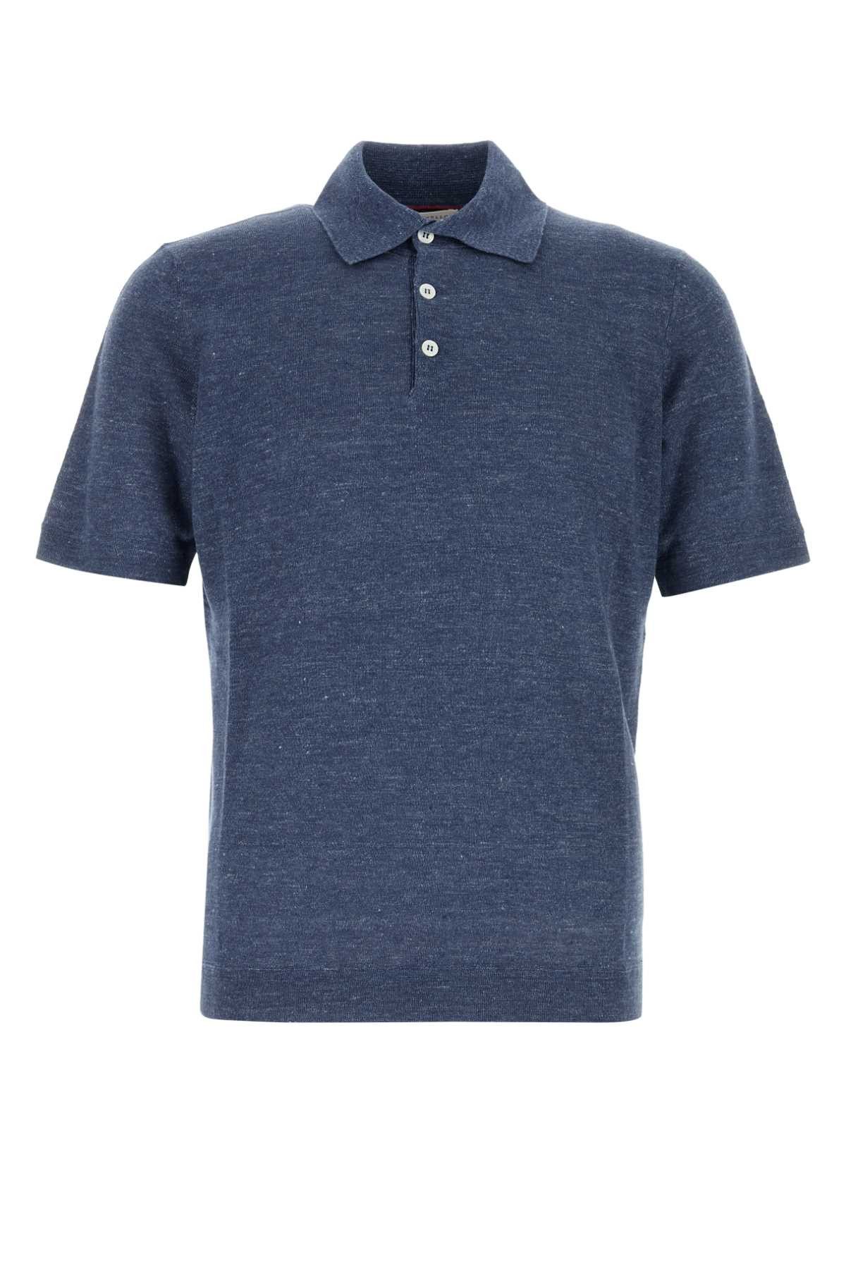 Brunello Cucinelli Melange Blue Linen Blend Polo Shirt Size US M / EU 48-50 / 2 - 1 Thumbnail