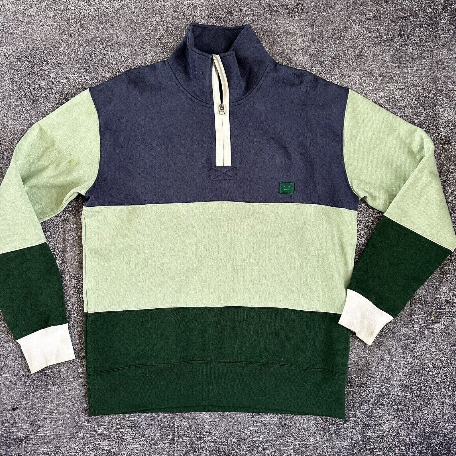 Acne Studios Flint Flag Face Blue Green 1/4 Zip Sweatshirt L