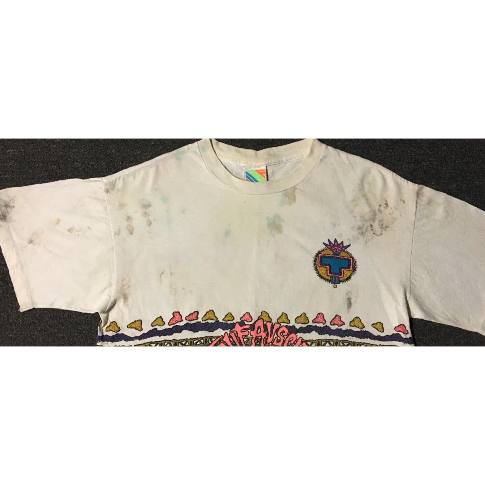 Vintage Vtg 90s True Aussie Surf Faded Distress All Over Print Shirt M White Mens Short Sleeve Shirt Street Grunge Surf USA 90s Hats? Size US M / EU 48-50 / 2 - 6 Thumbnail