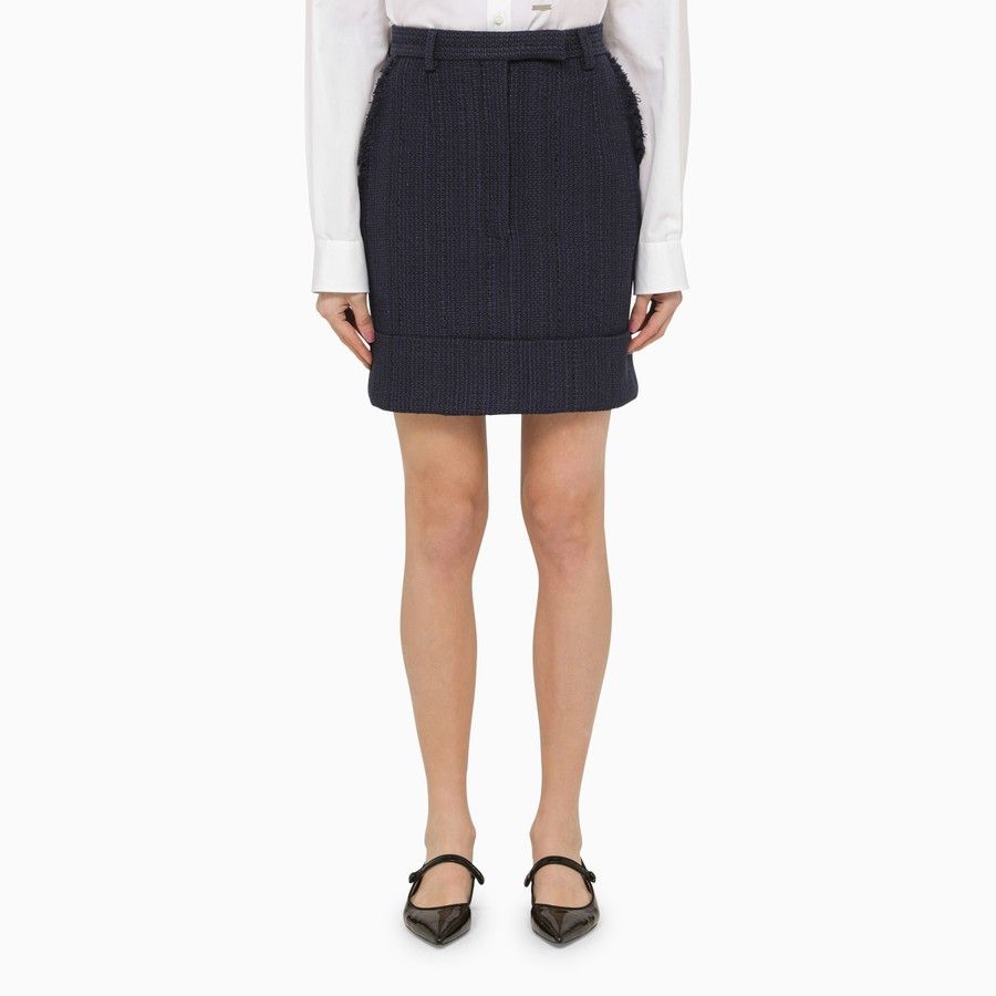 Thom Browne o1d2blof1024 Cotton-Blend Mini Skirt in Navy Blue Size 27" / US 4 / IT 40 - 1 Thumbnail