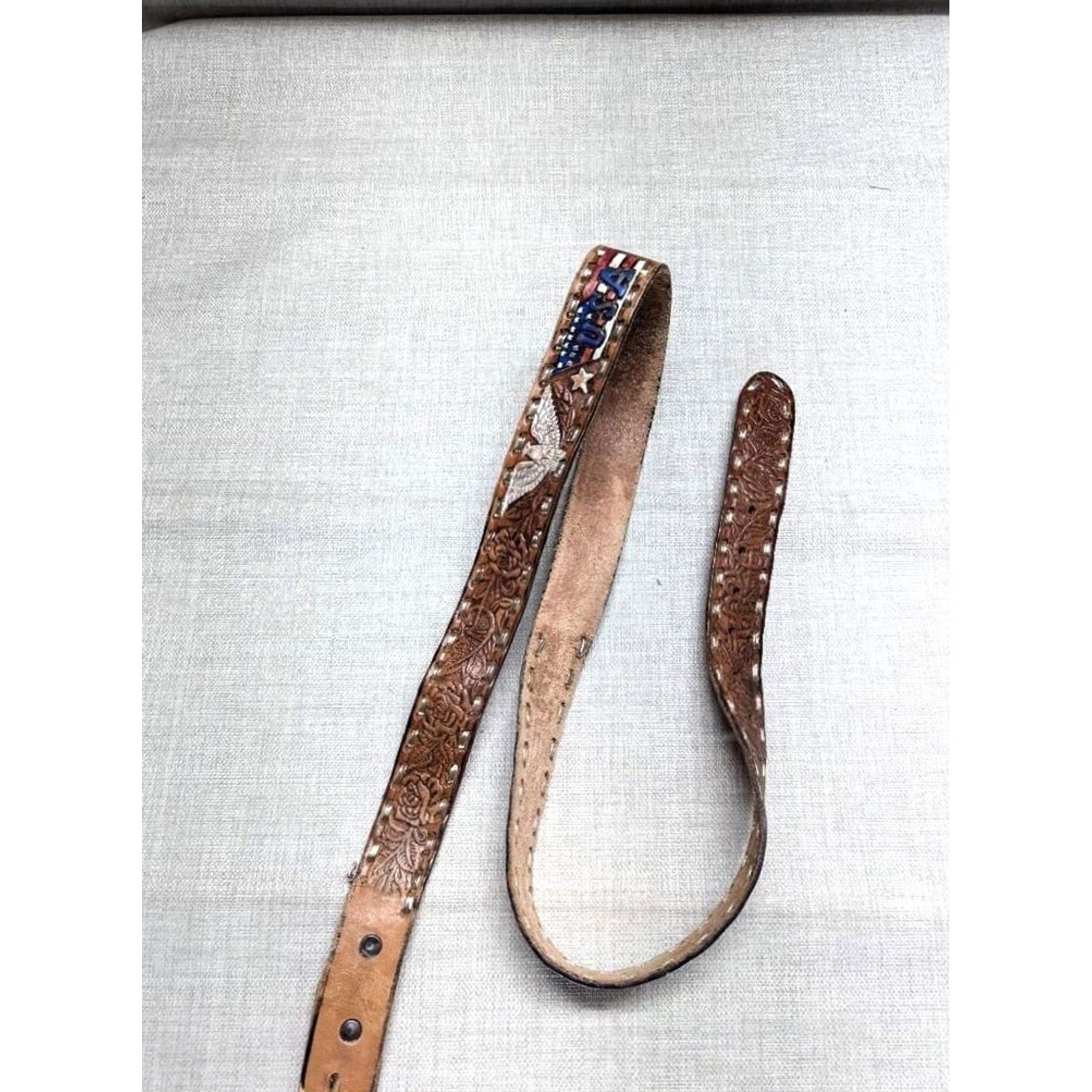 Vintage VINTAGE leather belt EAGLE america 46 western buckle belt Cowboy Men Size 46 - 3 Thumbnail