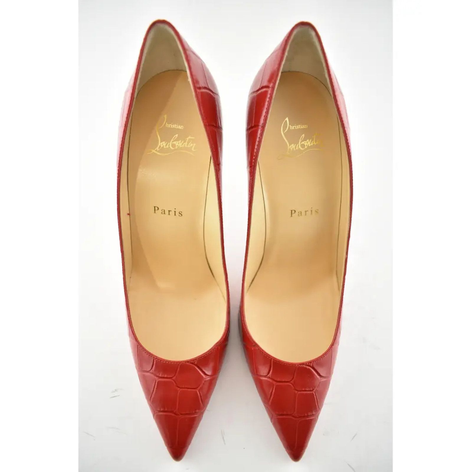 Christian Louboutin Christian Louboutin Kate 100 Loubi Red Calf Ali Croc Pointed Size US 8.5 / IT 38.5 - 4 Thumbnail