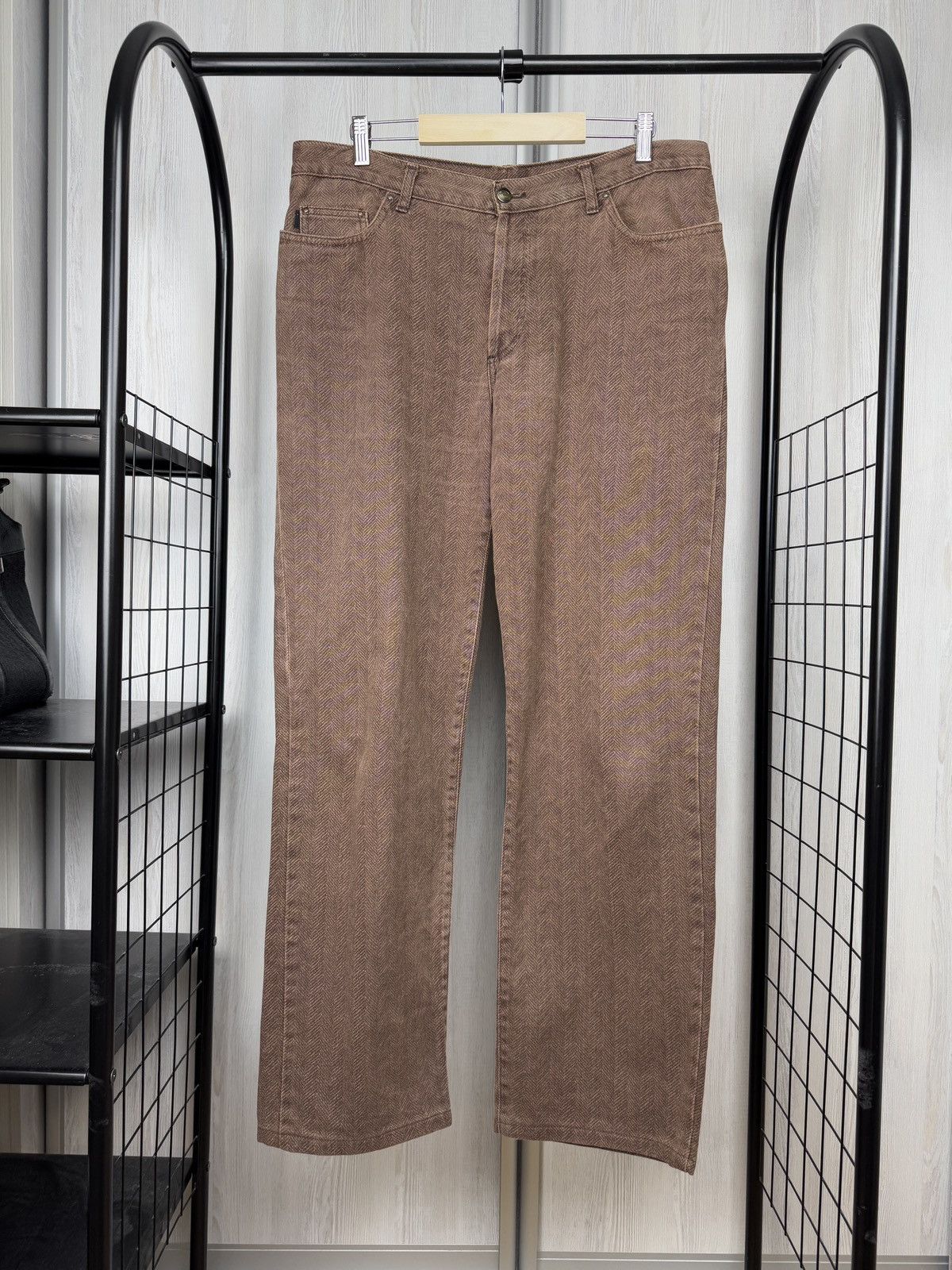 Just Cavalli Just Cavalli Herringbone Cotton Brown Denim Pants Size US 36 / EU 52 - 1 Thumbnail