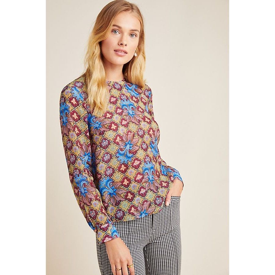 Anthropologie New Anthropologie Selene Geometric Blouse by TANVI KEDIA 6 Size M / US 6-8 / IT 42-44 - 1 Thumbnail